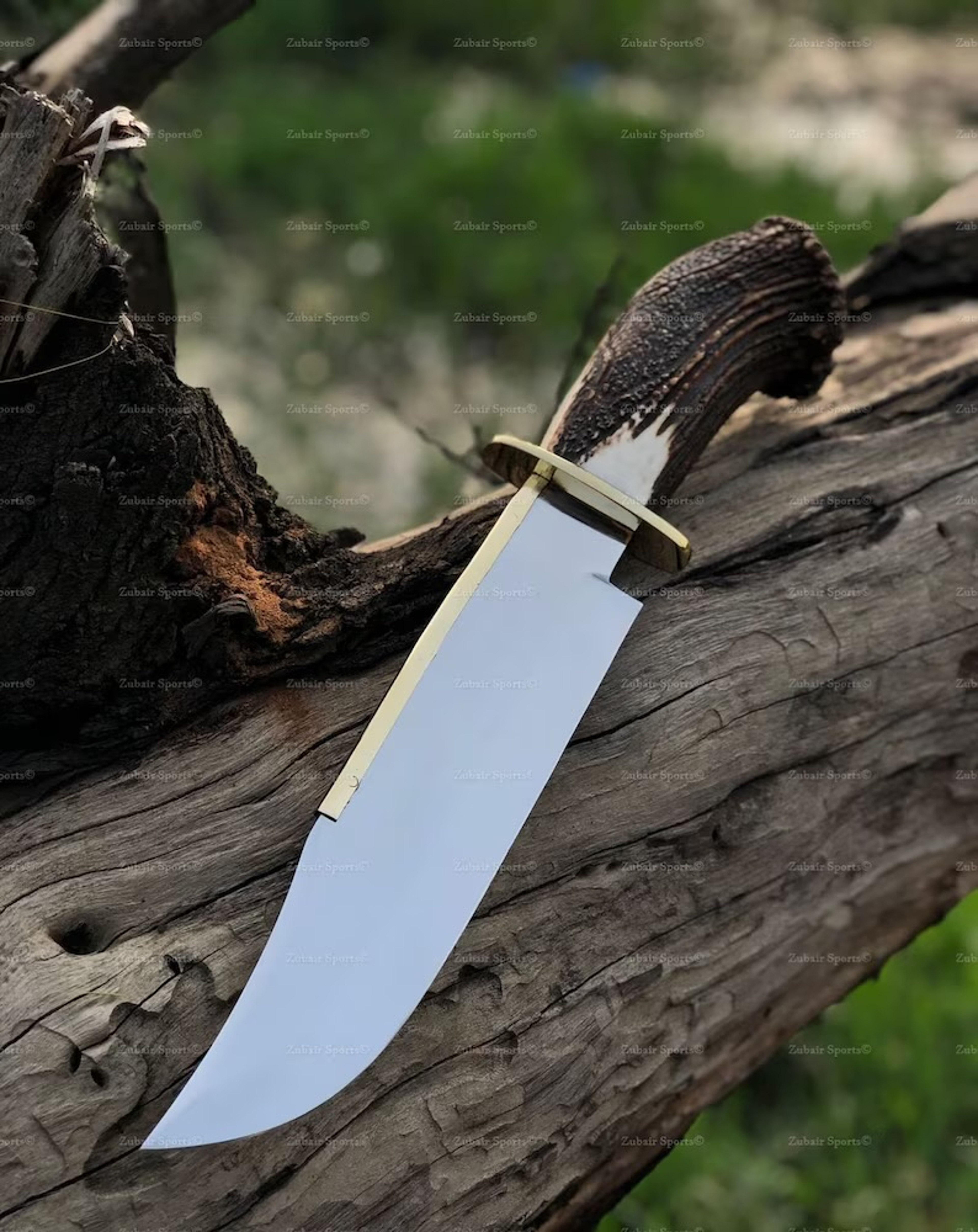 Handmade Forged Bowie Knife with Deer Horn Handle – Custom Full Tang Hunting Knife with Leather Sheath – Personalized Su – view 2
