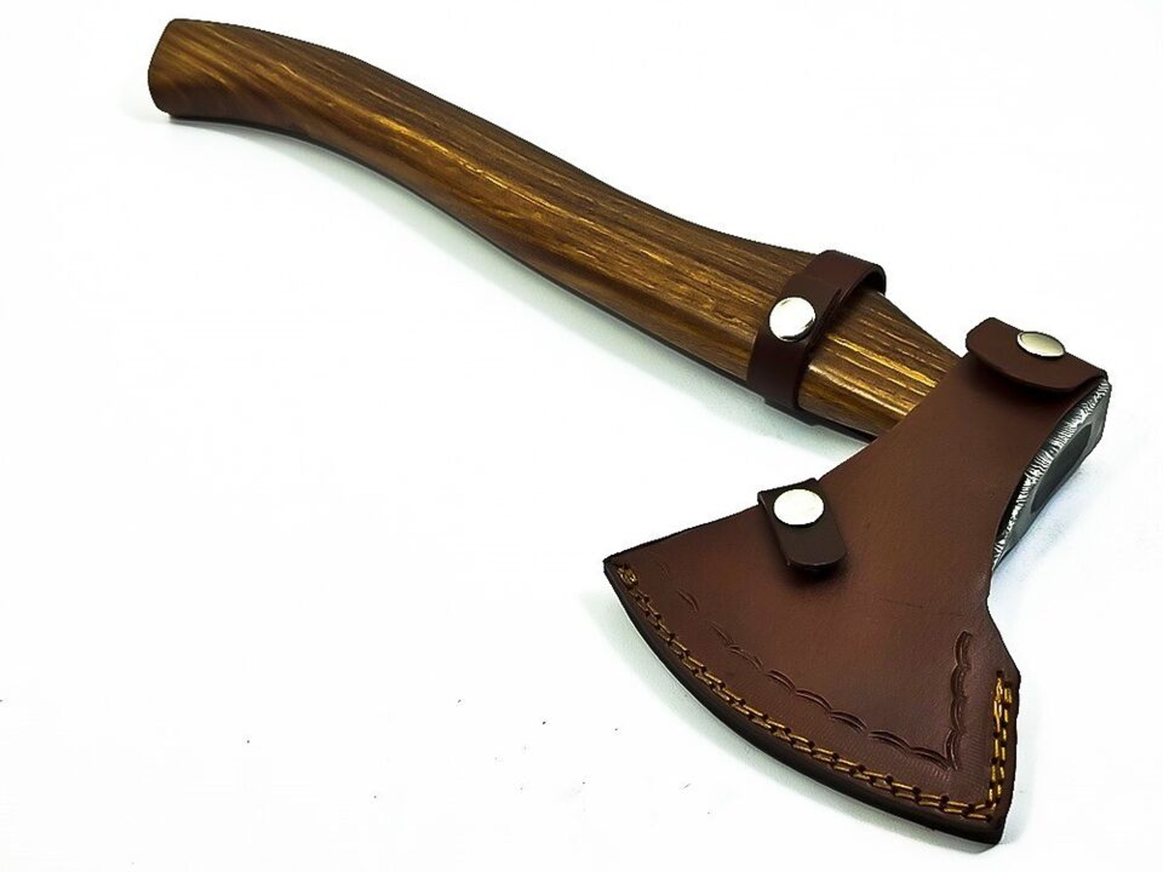 Hand-Forged Damascus Steel Tomahawk Axe | 17" Integral Hatchet with 6" Blade & Walnut Wood Handle Axe – view 3