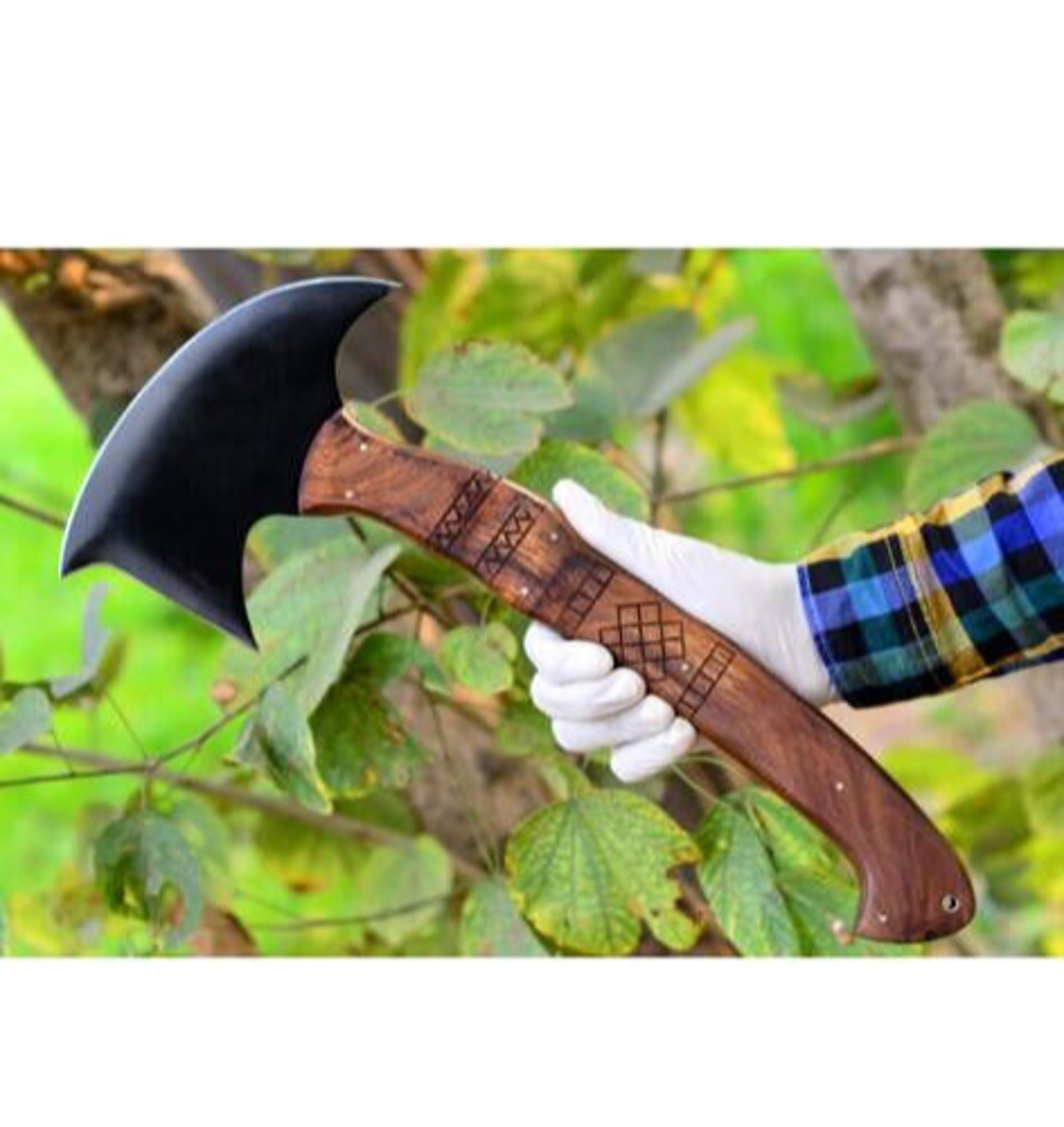 Handmade Viking Bearded Axe | 13" Forged Carbon Steel Battle Hatchet with Wooden Handle & Leather Sheath – view 2