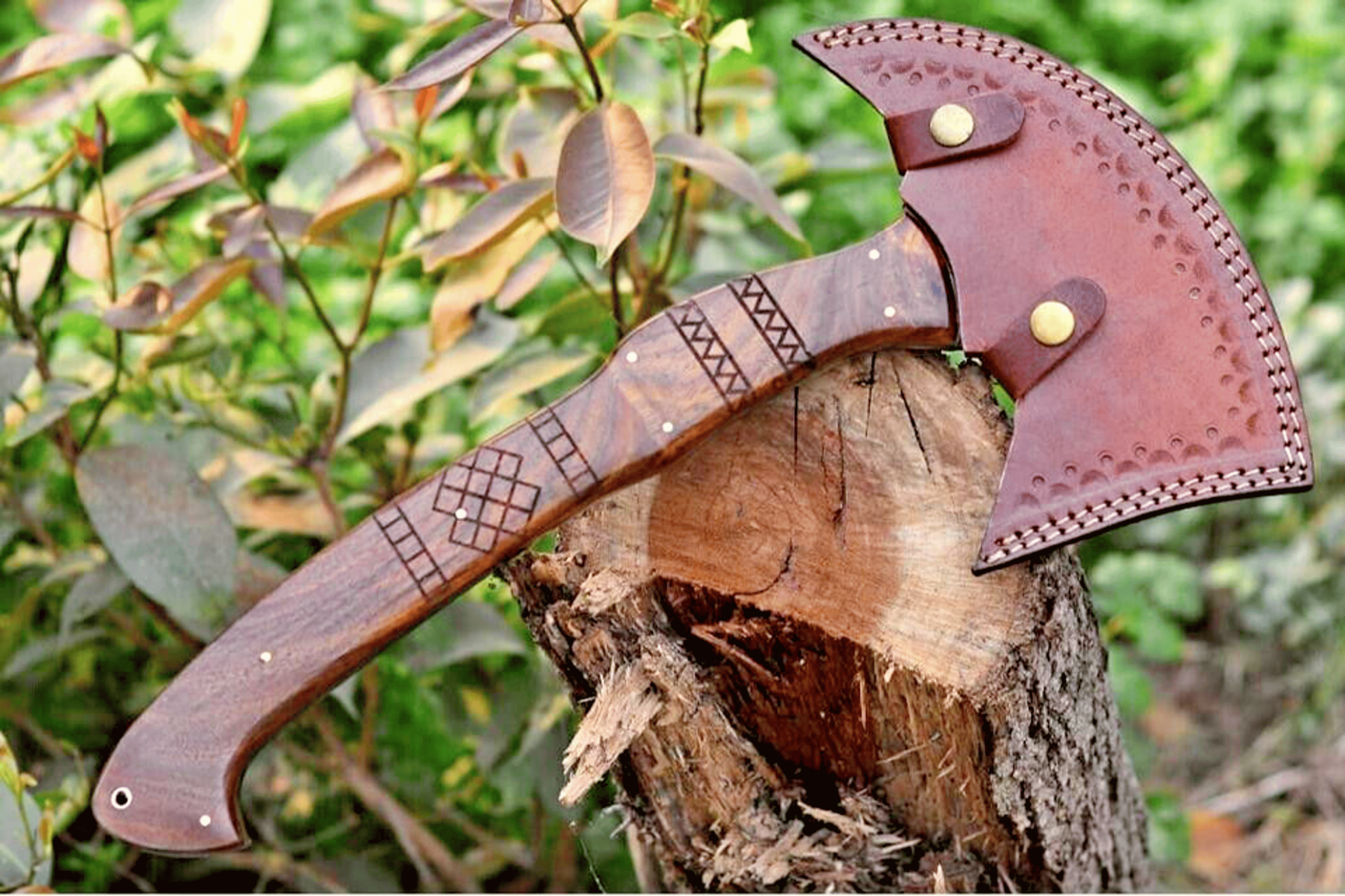Handmade Viking Bearded Axe | 13" Forged Carbon Steel Battle Hatchet with Wooden Handle & Leather Sheath – view 6