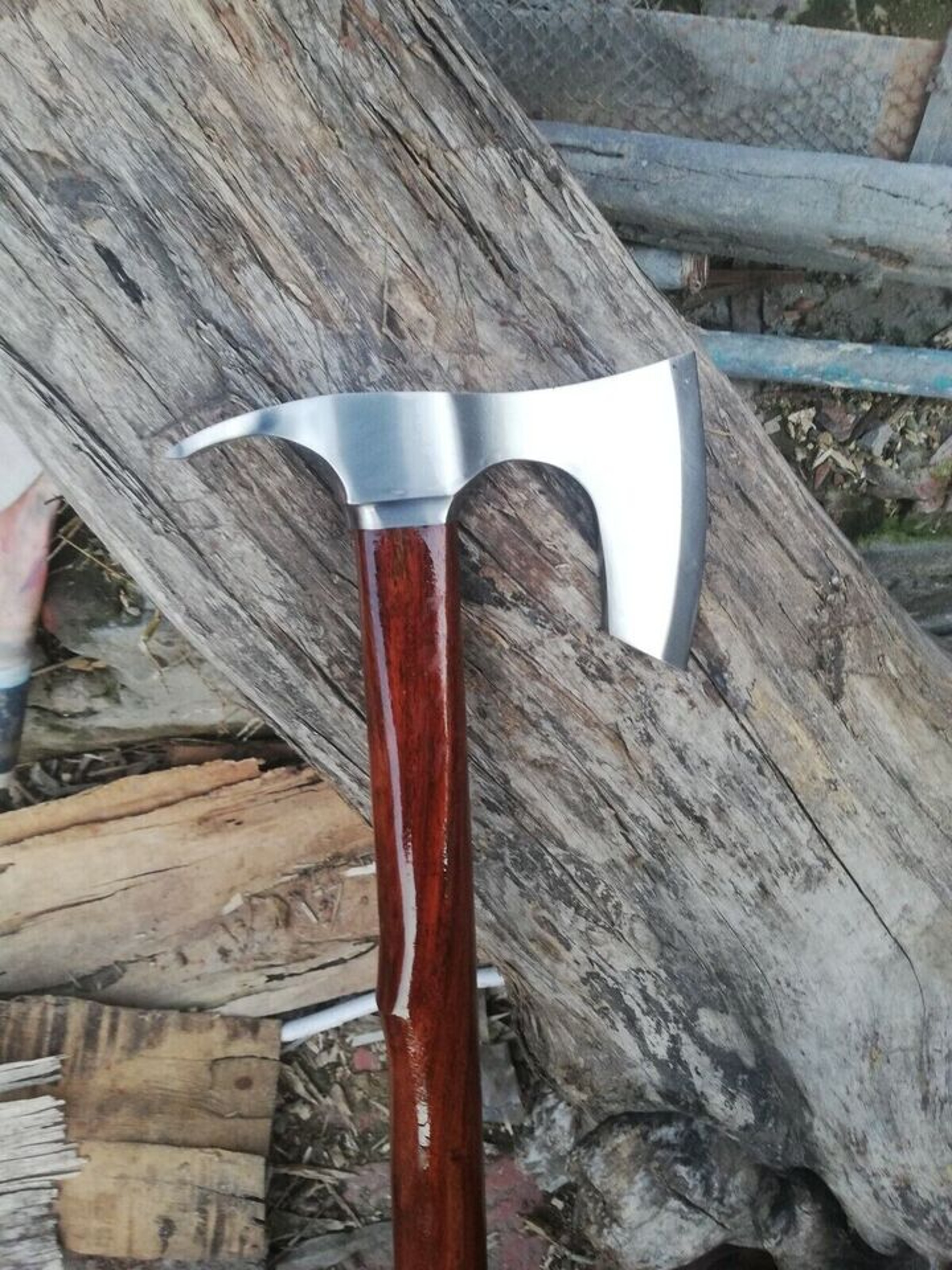 34" Hand-Forged Viking Pole Axe | High Carbon Steel Beard Axe & Throwing Axe | Walnut Handle Hunting Tomahawk – view 2