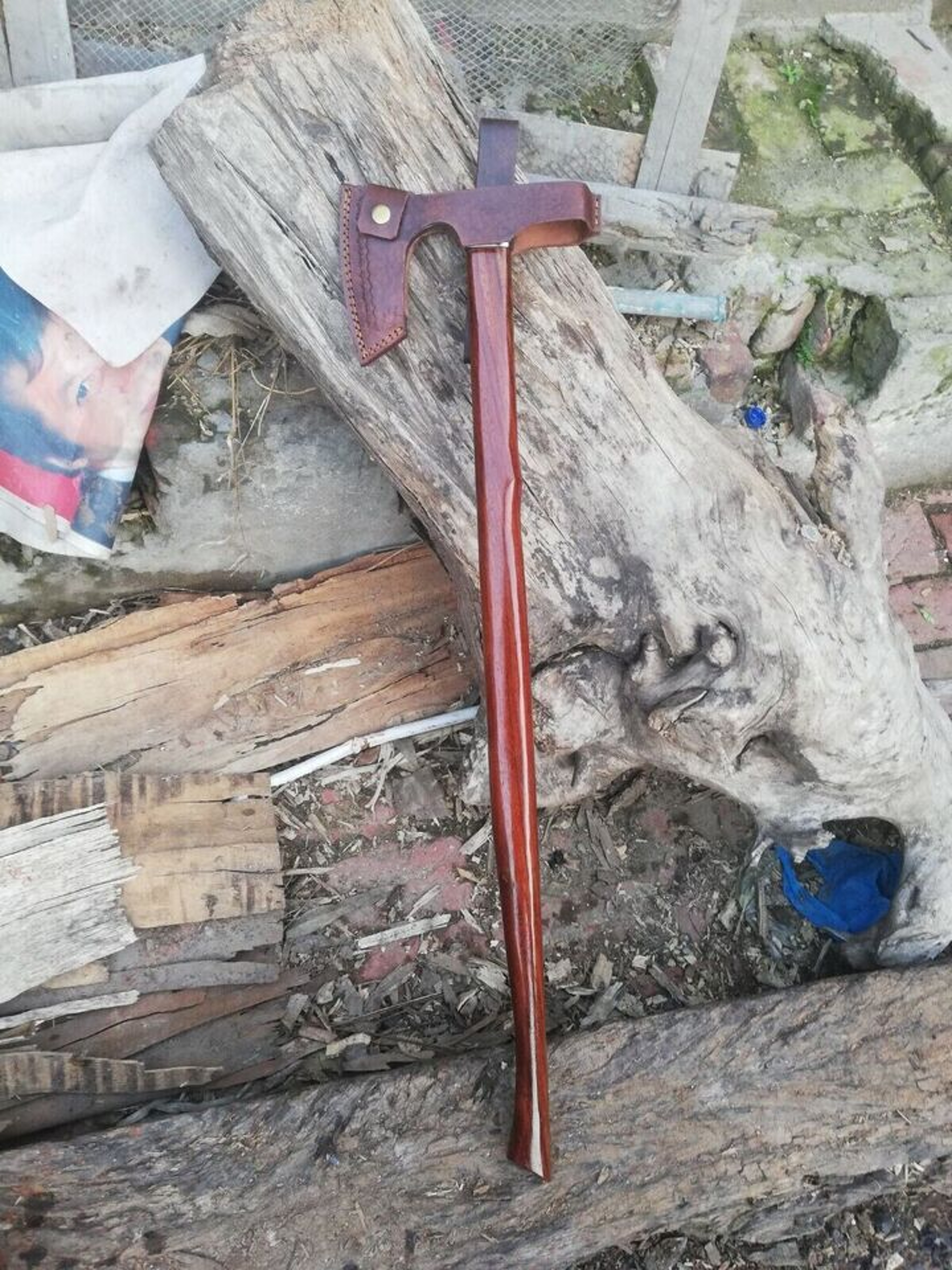34" Hand-Forged Viking Pole Axe | High Carbon Steel Beard Axe & Throwing Axe | Walnut Handle Hunting Tomahawk – view 3