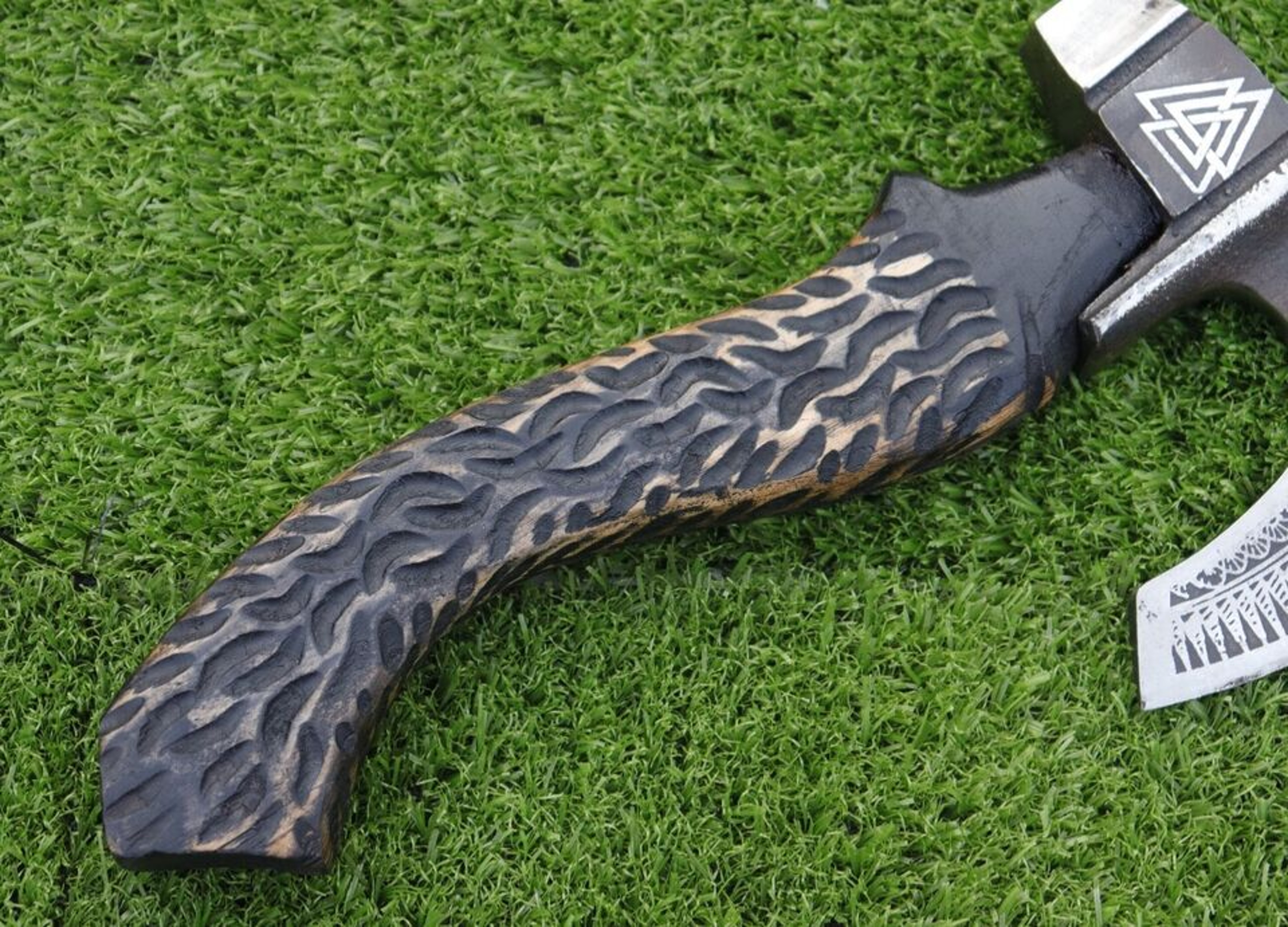 Damascus Steel Viking Hatchet | Forged Tomahawk Hunting Axe with Leather Sheath | Hand-Forged Viking Axe Gift – view 3