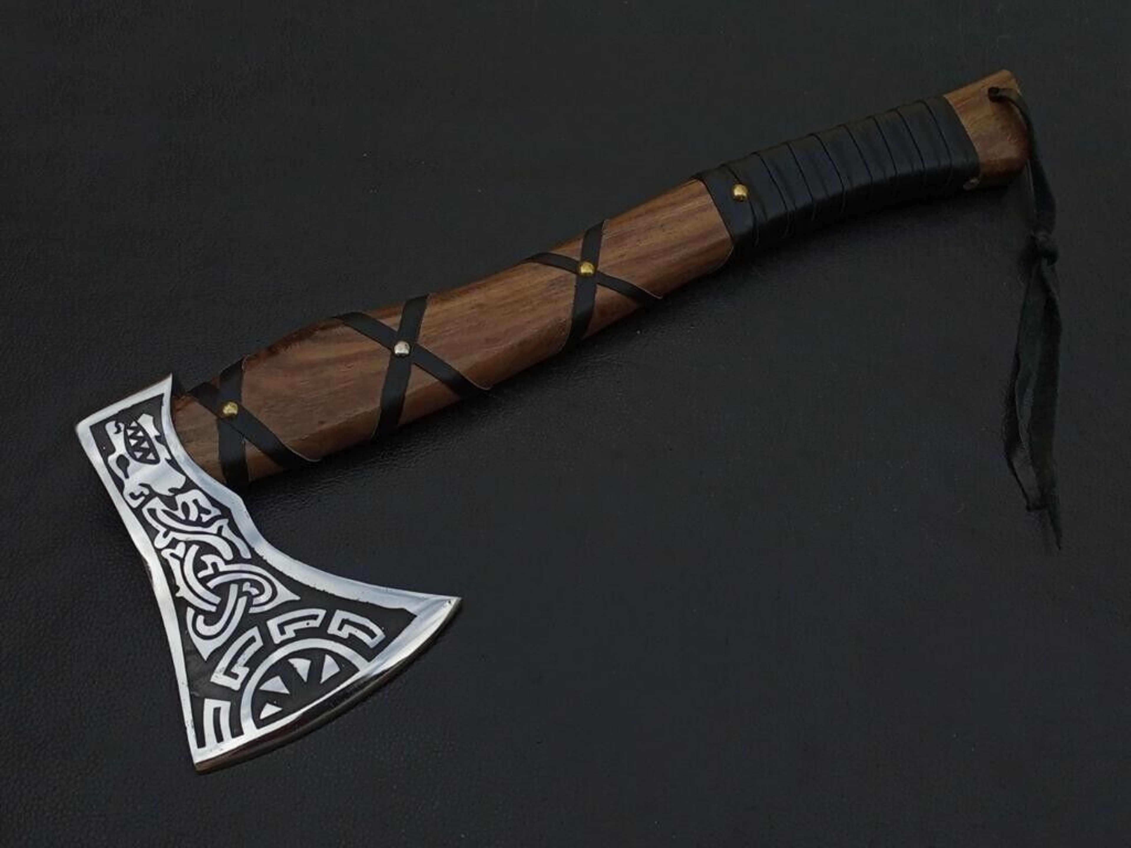 Viking Axe | Hand-Forged Carbon Steel Blade, 16" Rosewood Handle & Leather Sheath | Camping, Outdoor & Gift Axe – view 2