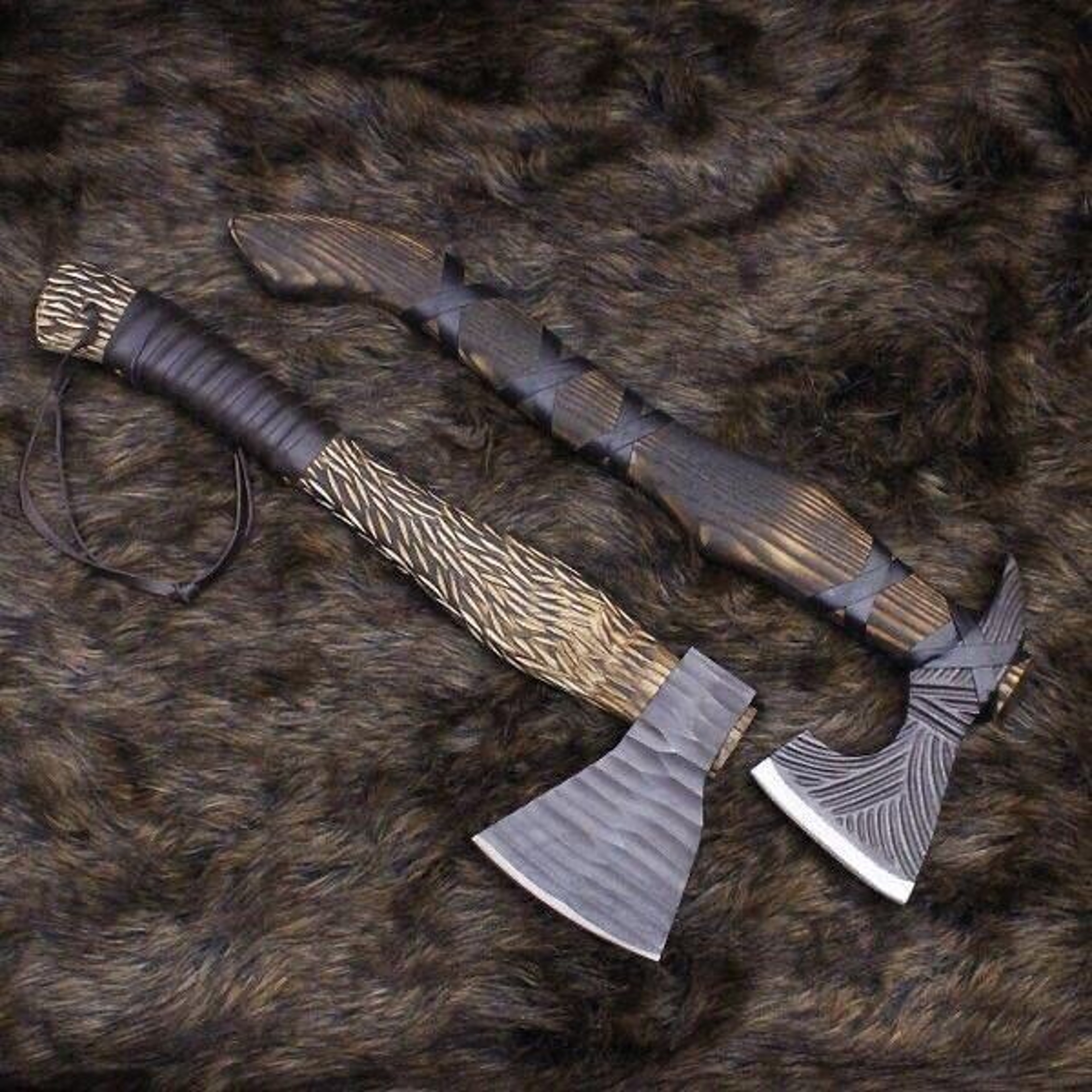 Lot Of 2_Hand Forged steel Head Hatchet Camping Survival Outdoor Hunting Axe – view 1