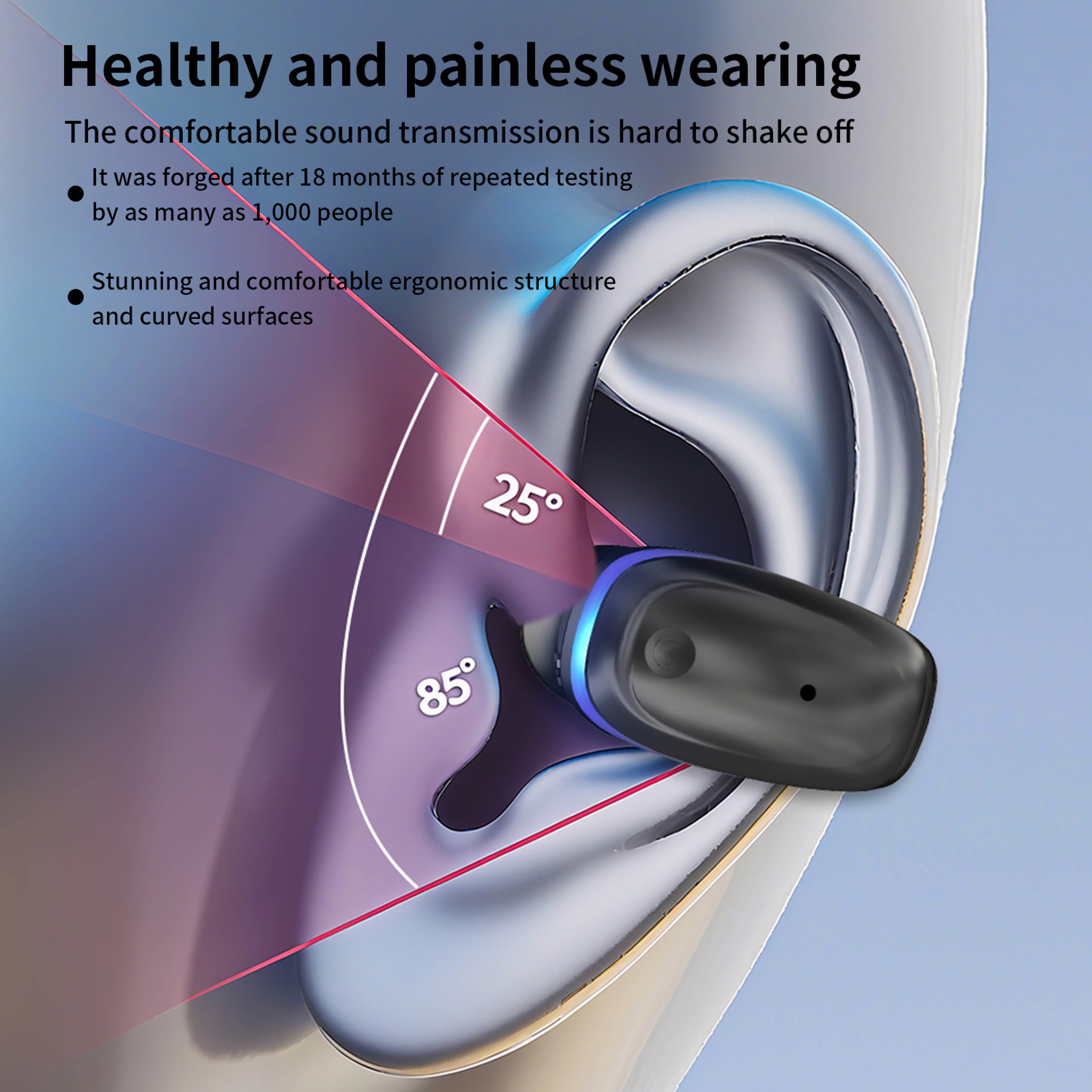Bone Conduction Wireless Bluetooth Headset Pain Free Long Wear Ultra Long Battery Life Clip On Desi 3