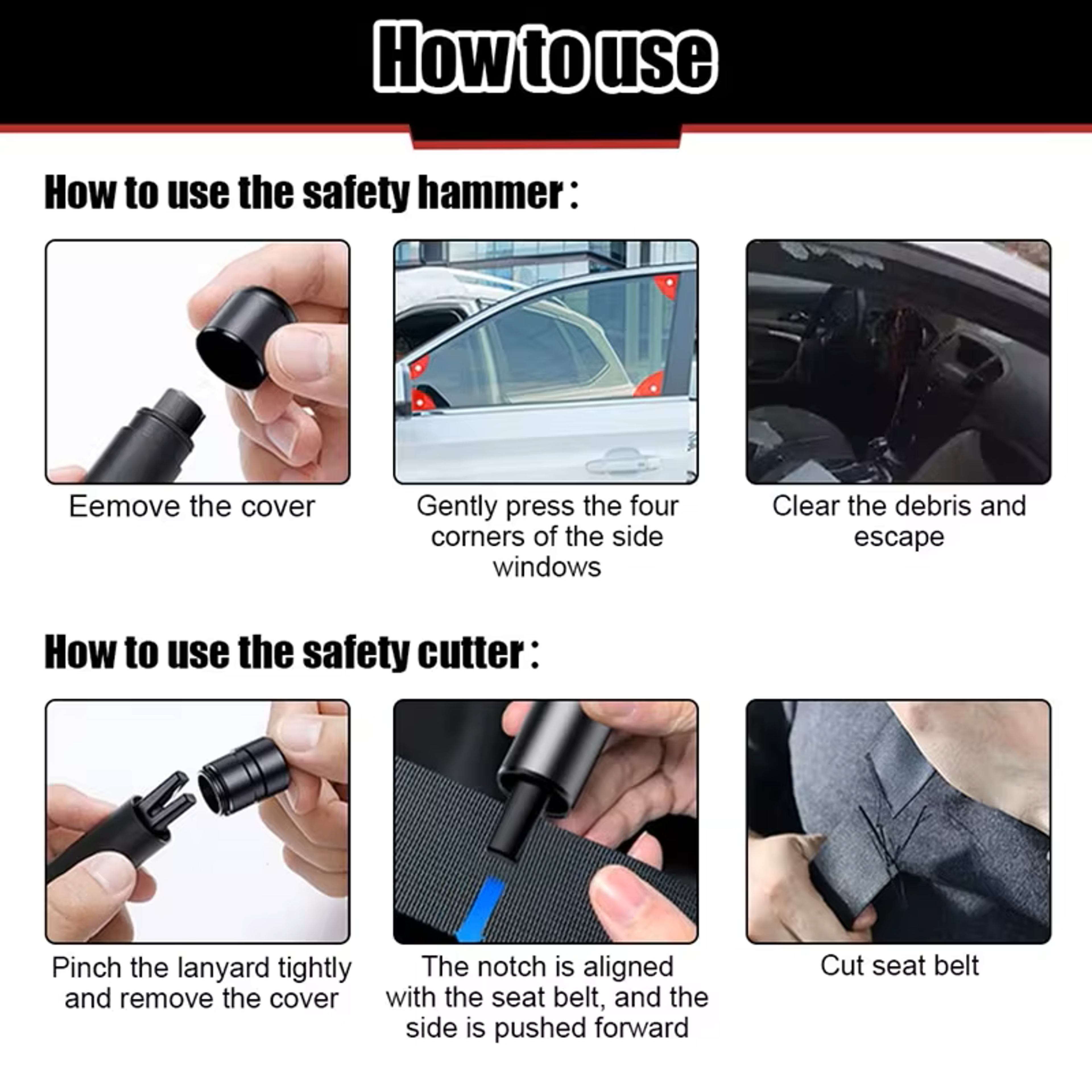 Car Escape Tool Window Breaker & Seatbelt Cutter Life Saving Vehicle Safety Hammer for Emergencies – view 6