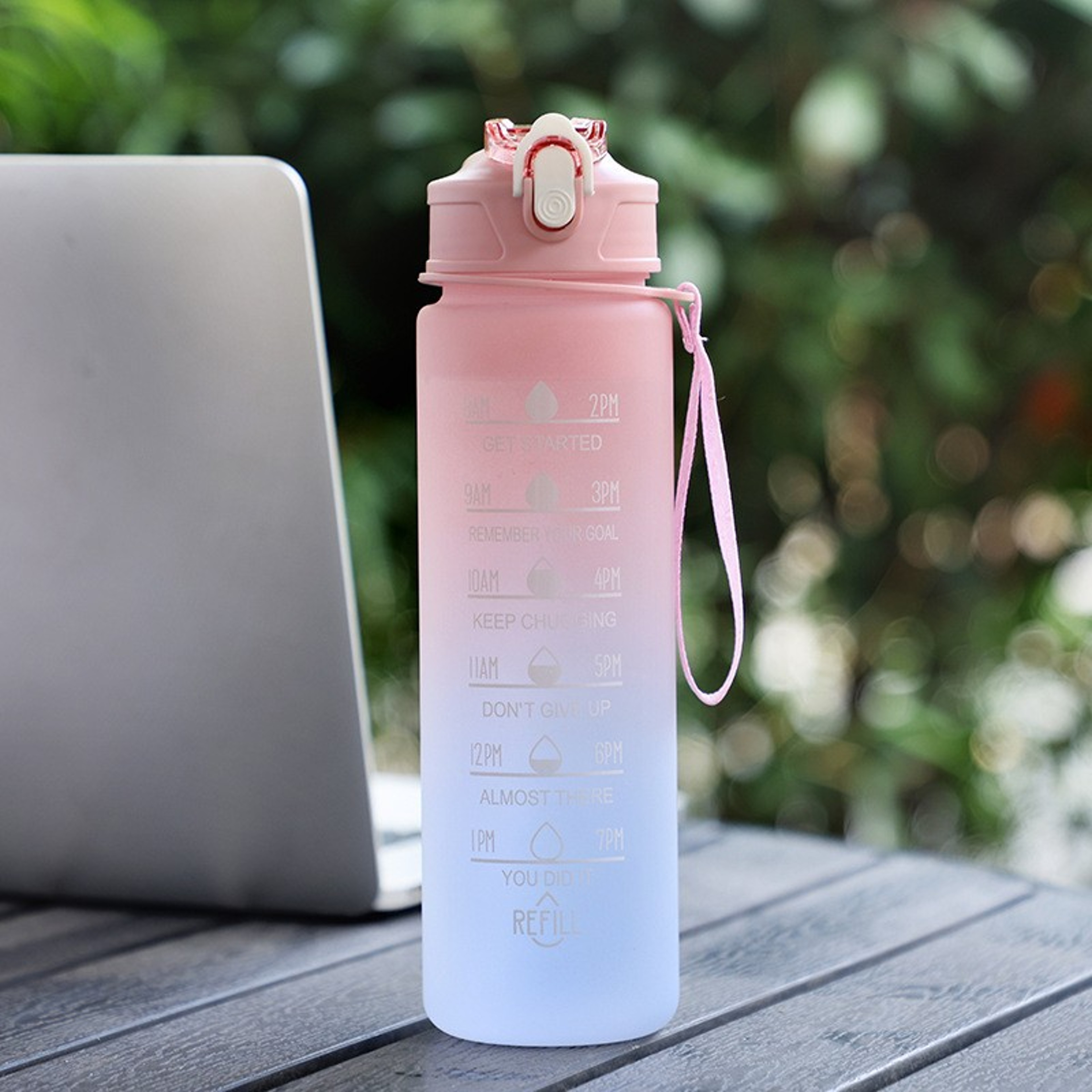 Rainbow Color Sports Water Bottle with Straw Durable Heat Resistant Plastic Cup – view 10