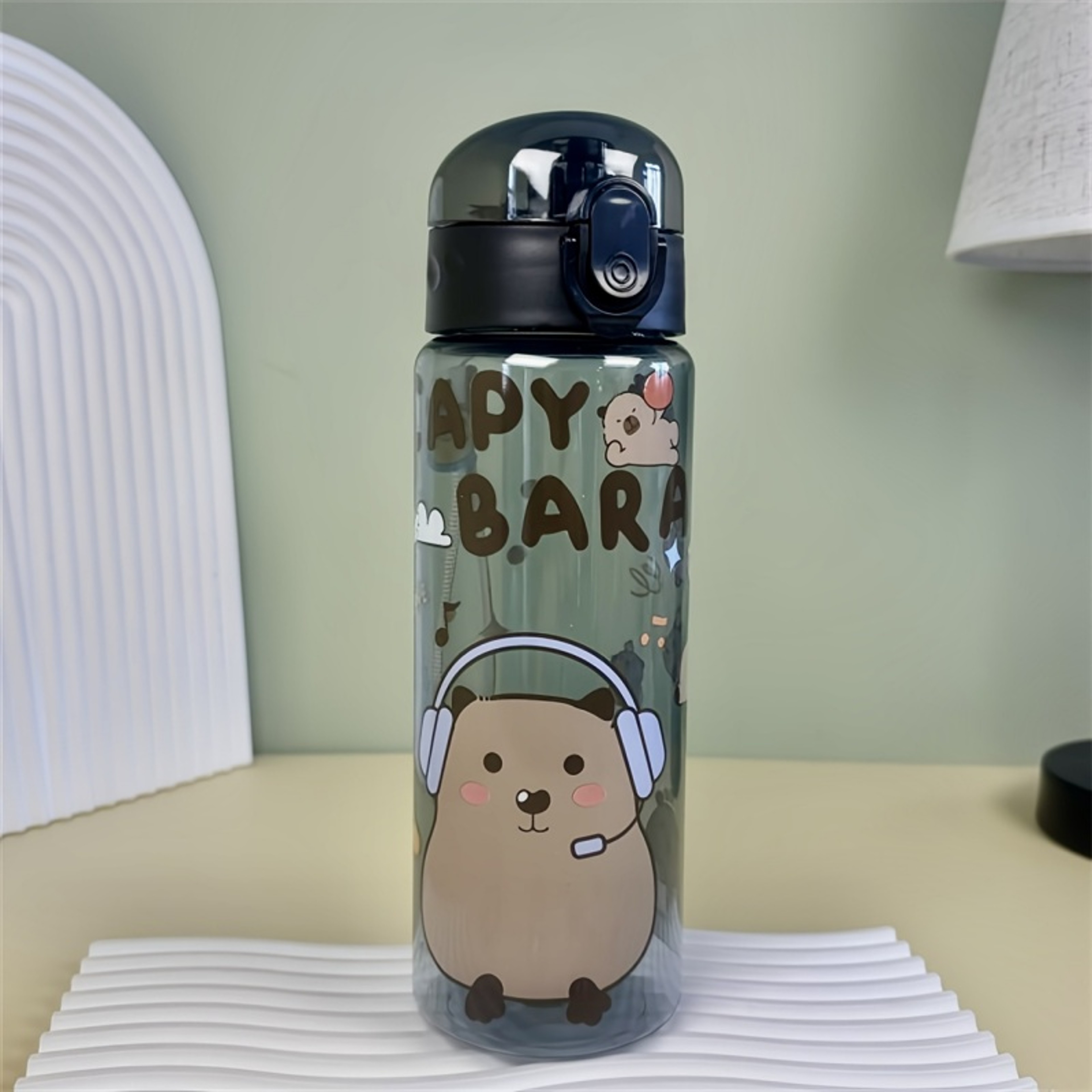 Transparent Cartoon Water Bottle With Carry Strap Leakproof Portable Sports Cup 7