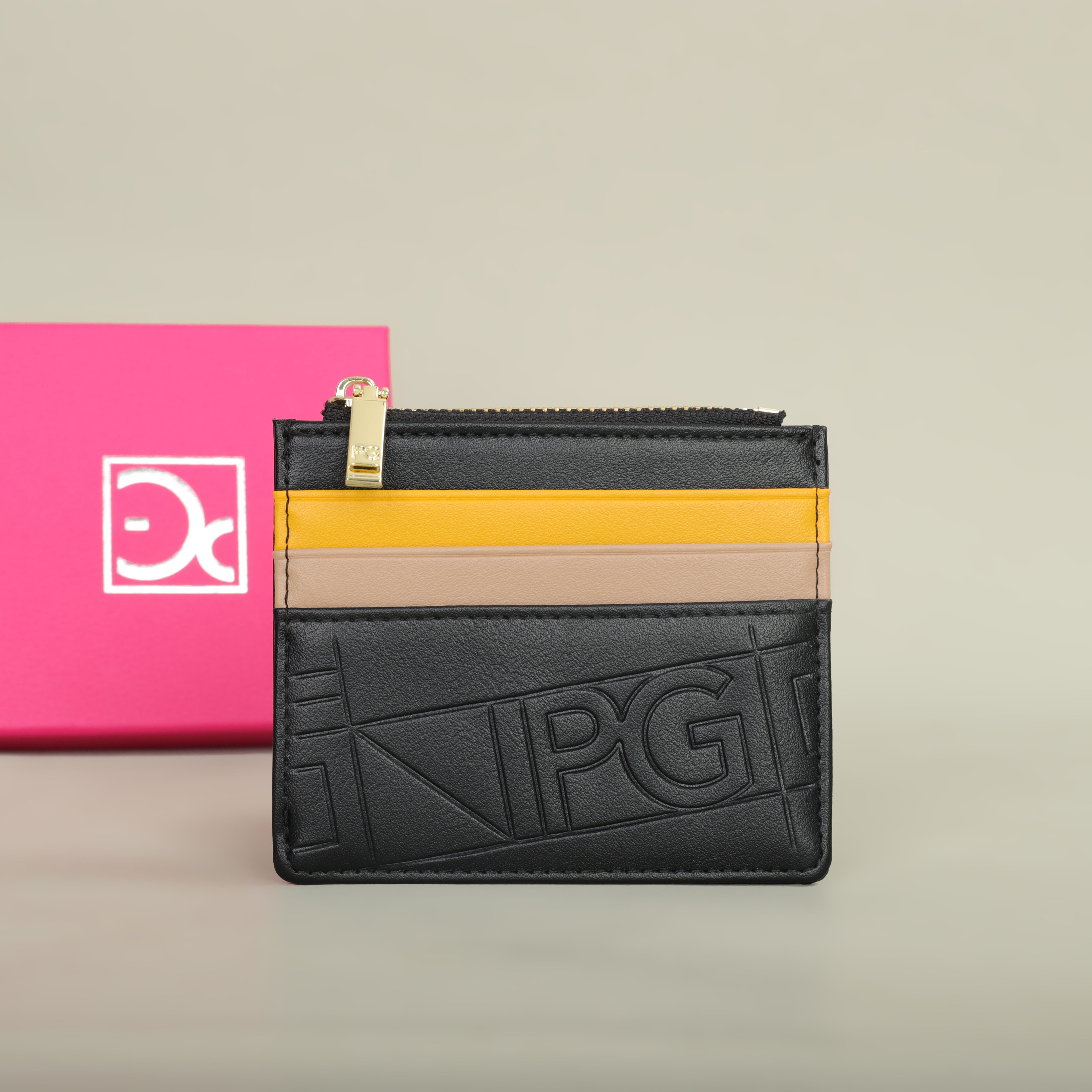 Womens Leather Wallet With Monogram Print And Metal Zipper Card Holder 0