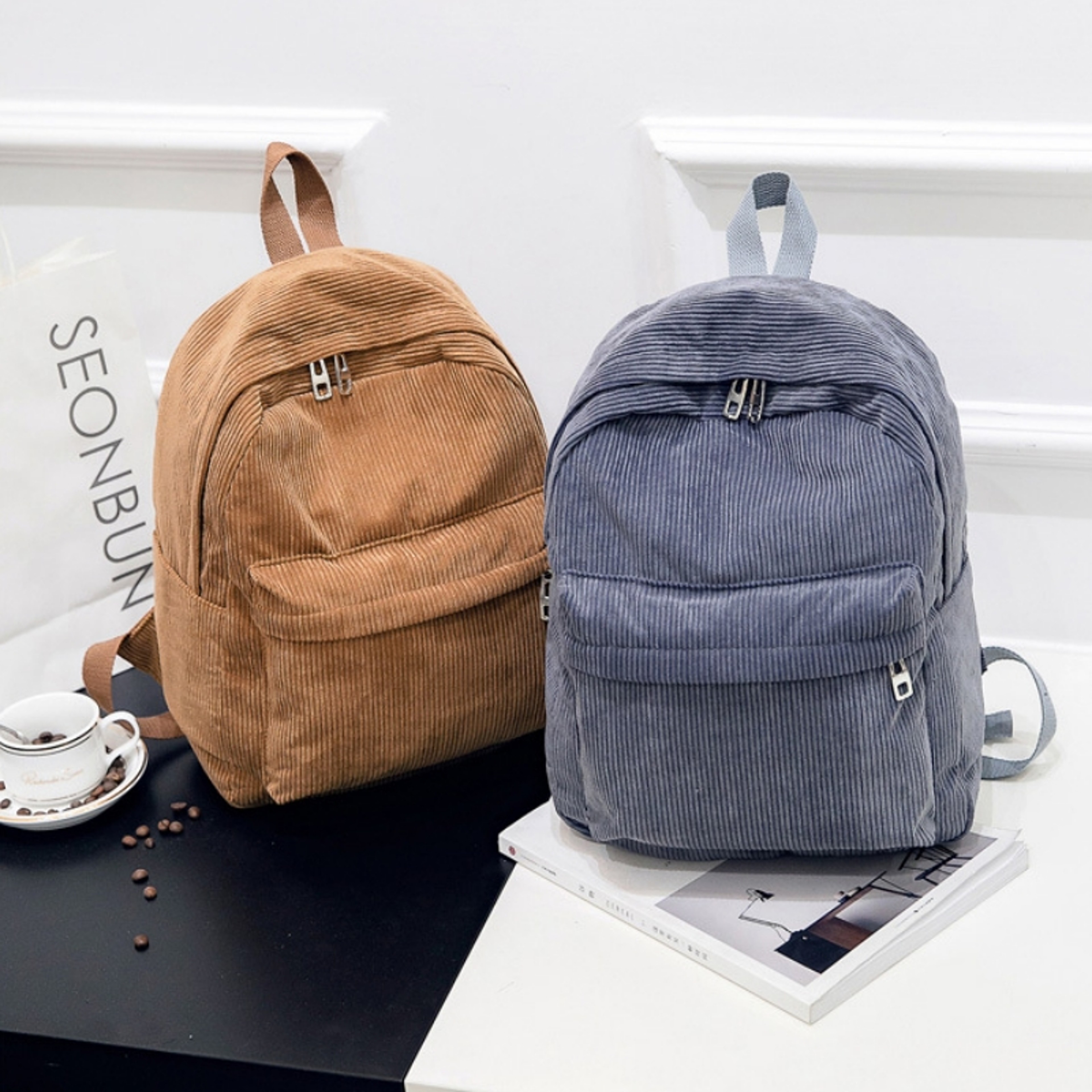 Fashionable Corduroy Backpack for Women Versatile School Travel and Everyday Bag – view 2