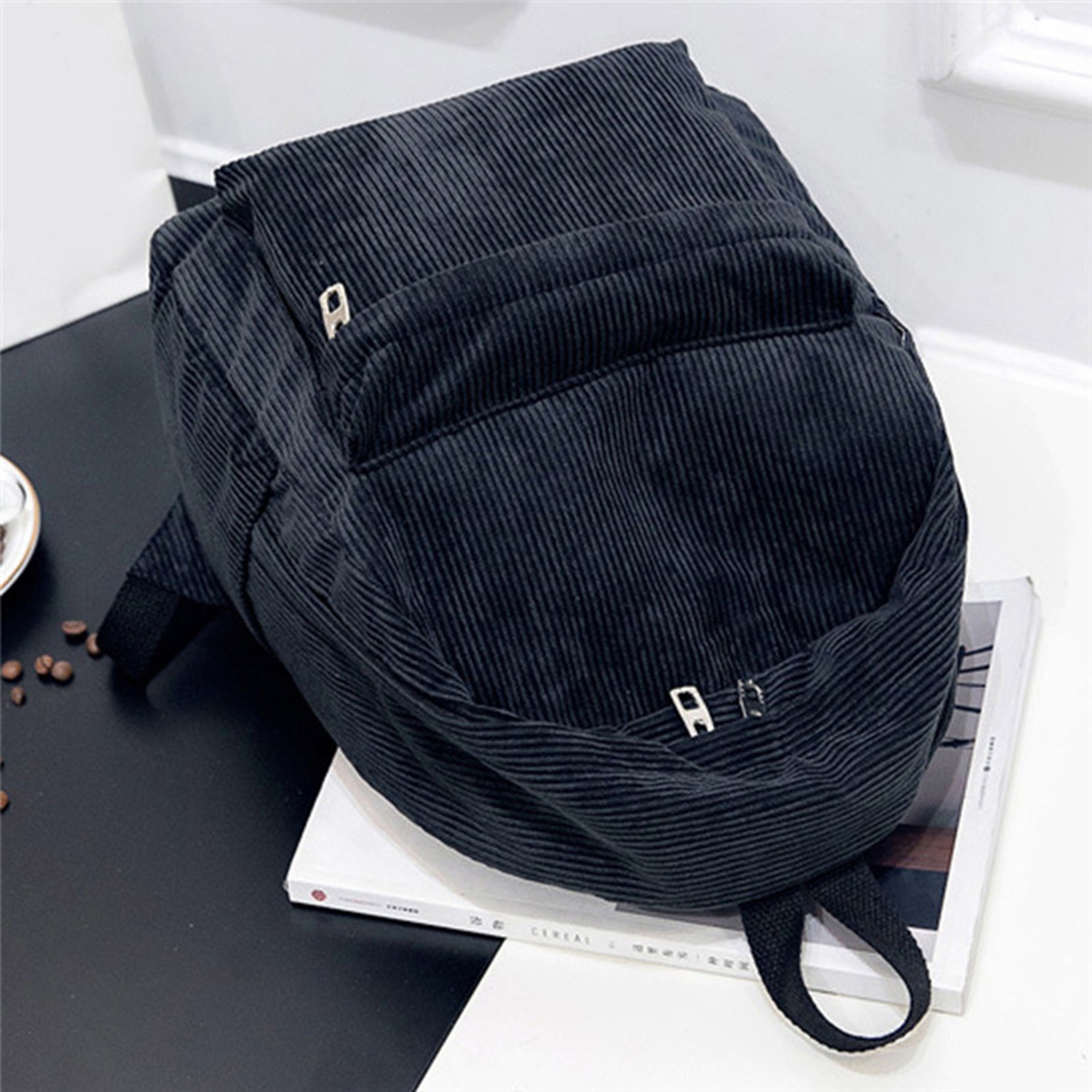 Fashionable Corduroy Backpack for Women Versatile School Travel and Everyday Bag – view 3