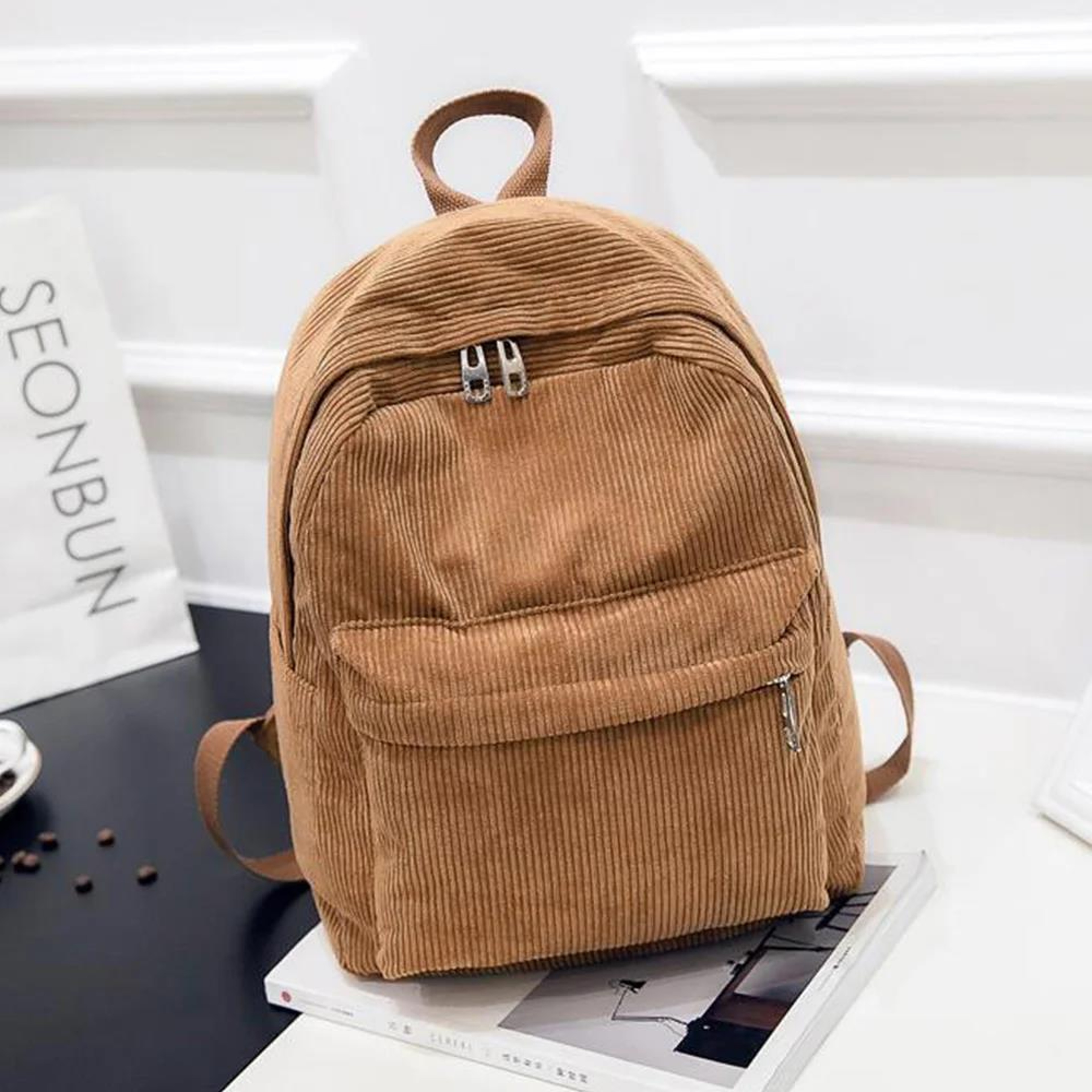 Fashionable Corduroy Backpack for Women Versatile School Travel and Everyday Bag – view 8