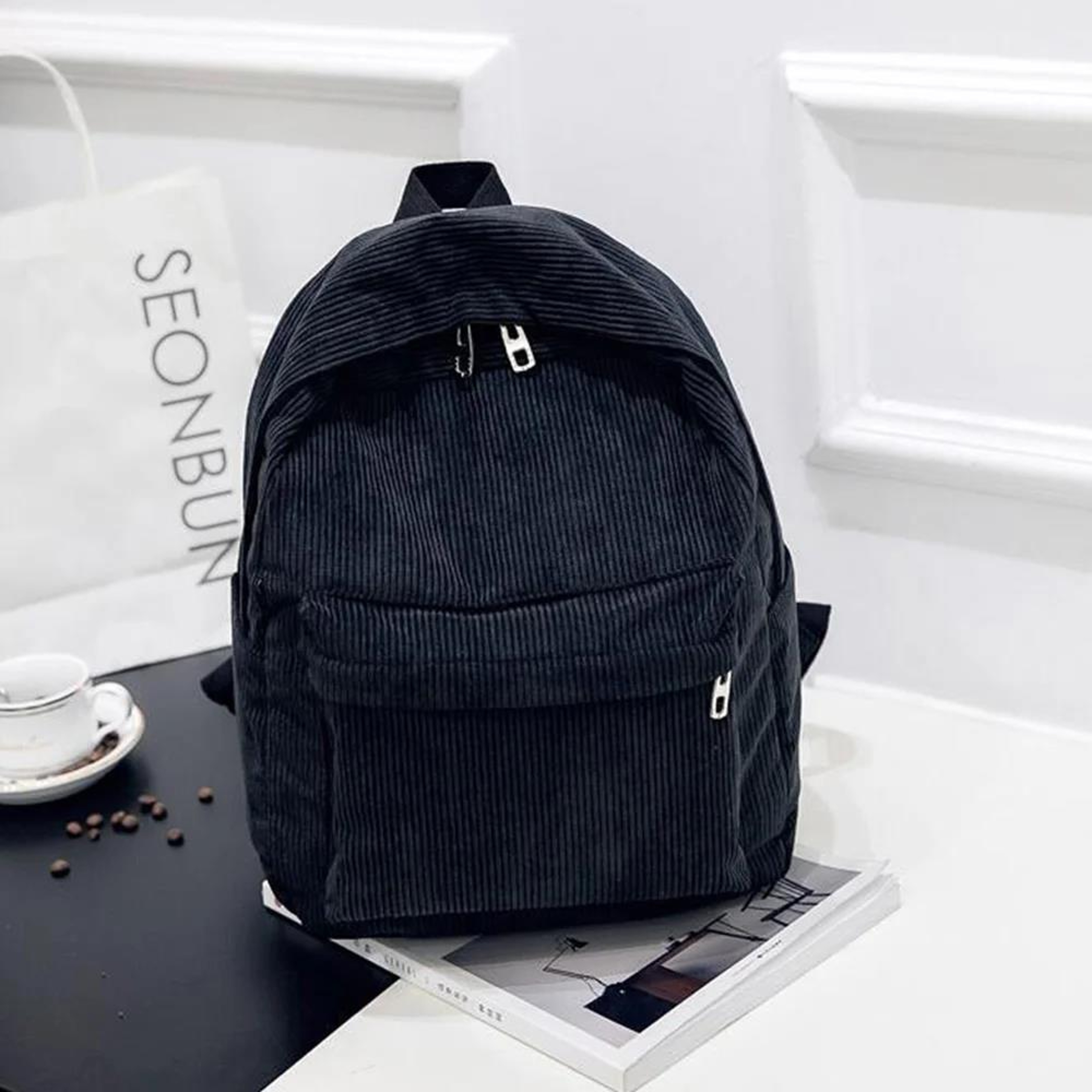 Fashionable Corduroy Backpack for Women Versatile School Travel and Everyday Bag – view 10