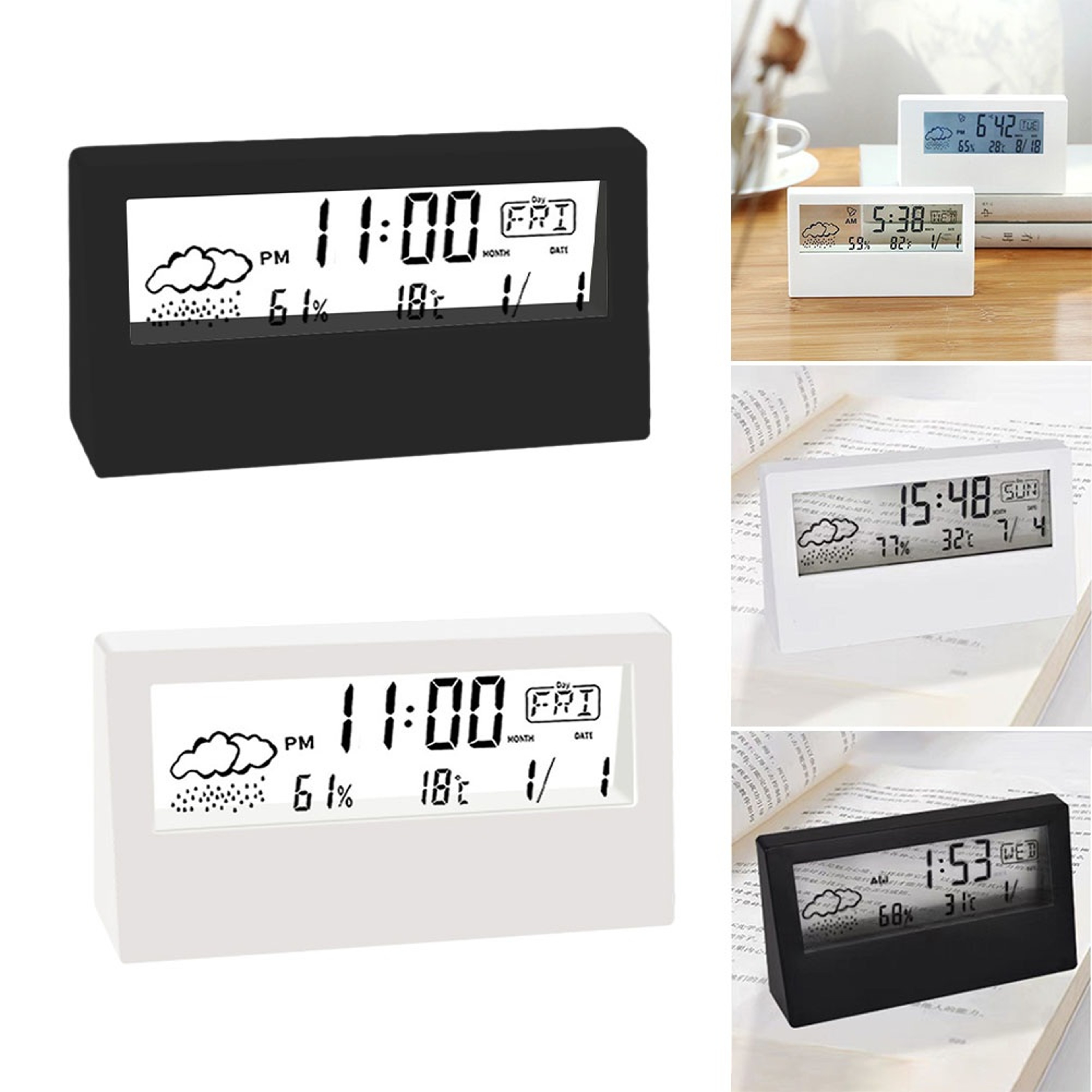 Creative Weather Thermo Hygrometer Clock with Alarm Stylish Desktop Decor for Home or Office – view 4
