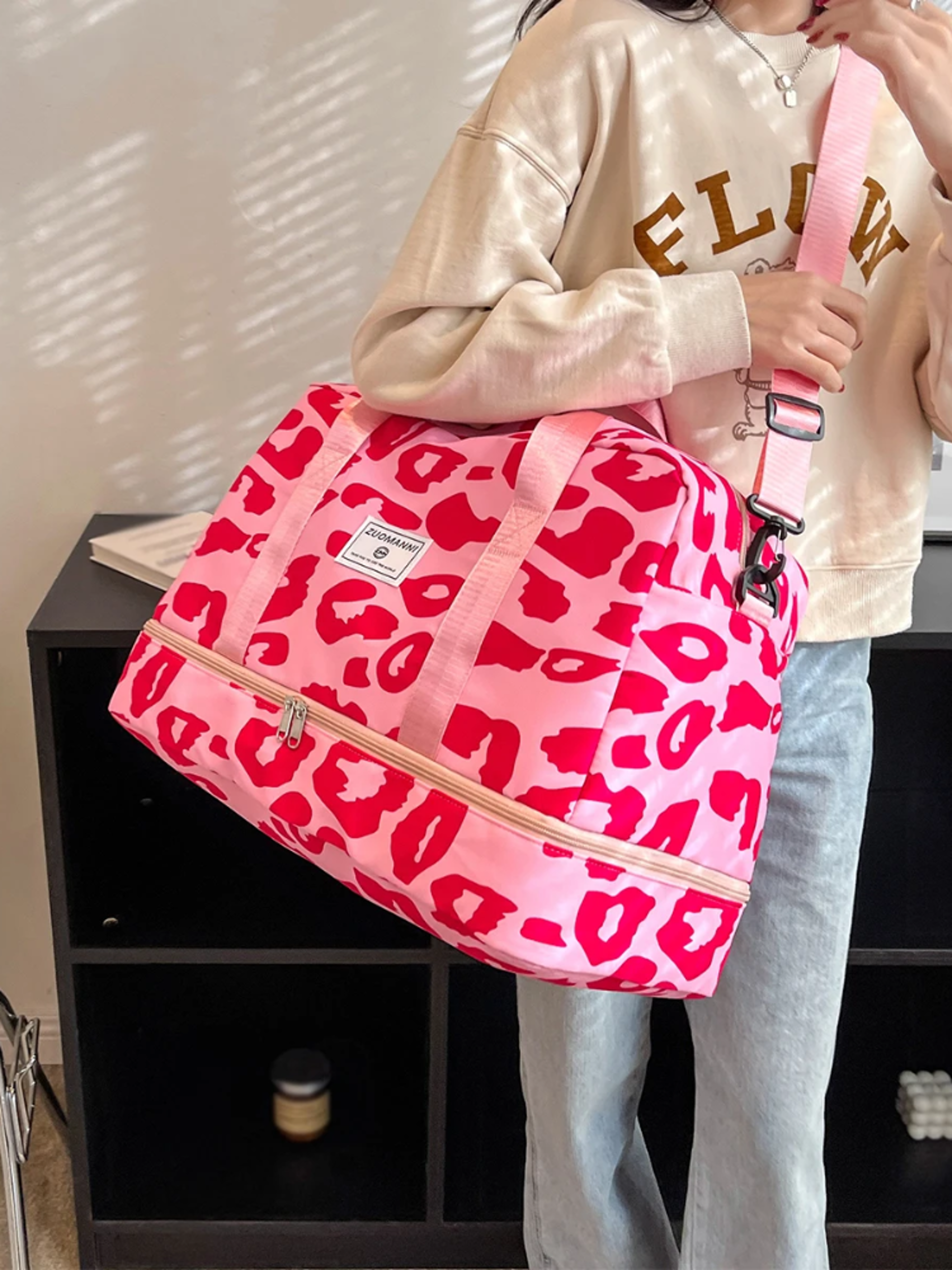 Spacious & Durable Womens Carry On Travel Bag Animal Print Nylon Large Capacity Gym & Overnight Bag – view 5