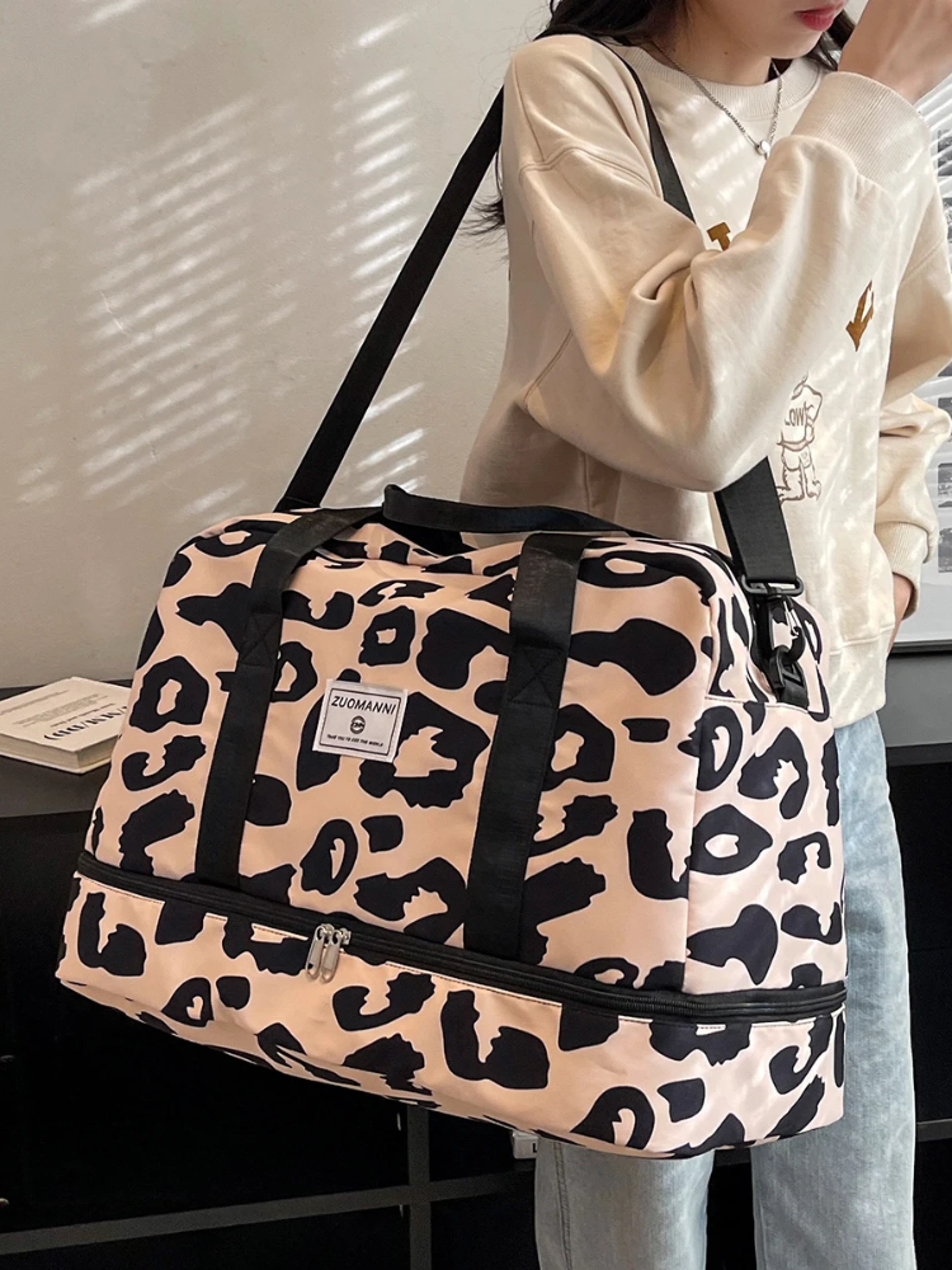 Spacious & Durable Womens Carry On Travel Bag Animal Print Nylon Large Capacity Gym & Overnight Bag – view 6