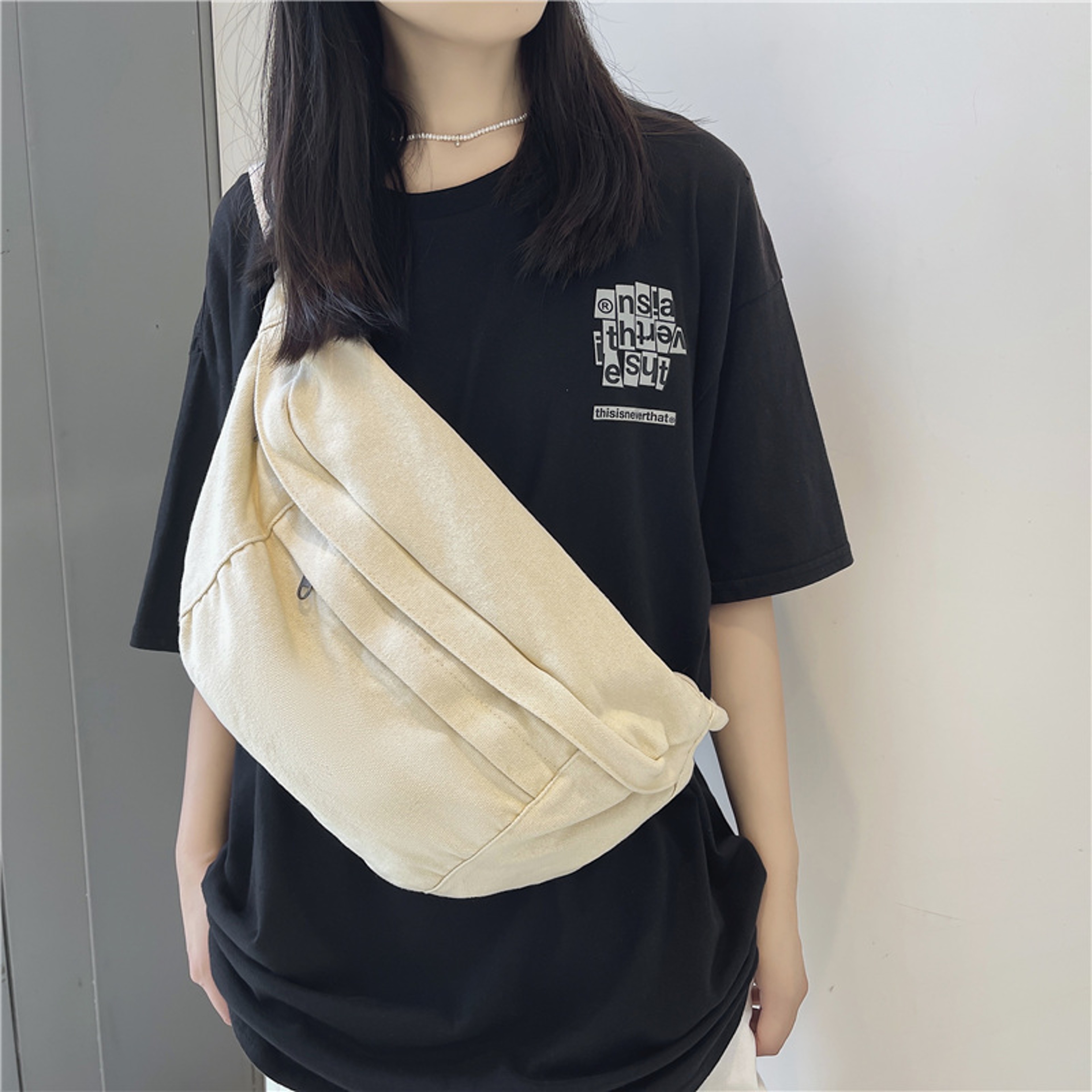 Trendy Unisex Canvas Waist Bag Large Capacity Crossbody Chest Pack for Phones Streetwear & Hip Hop Style – view 2