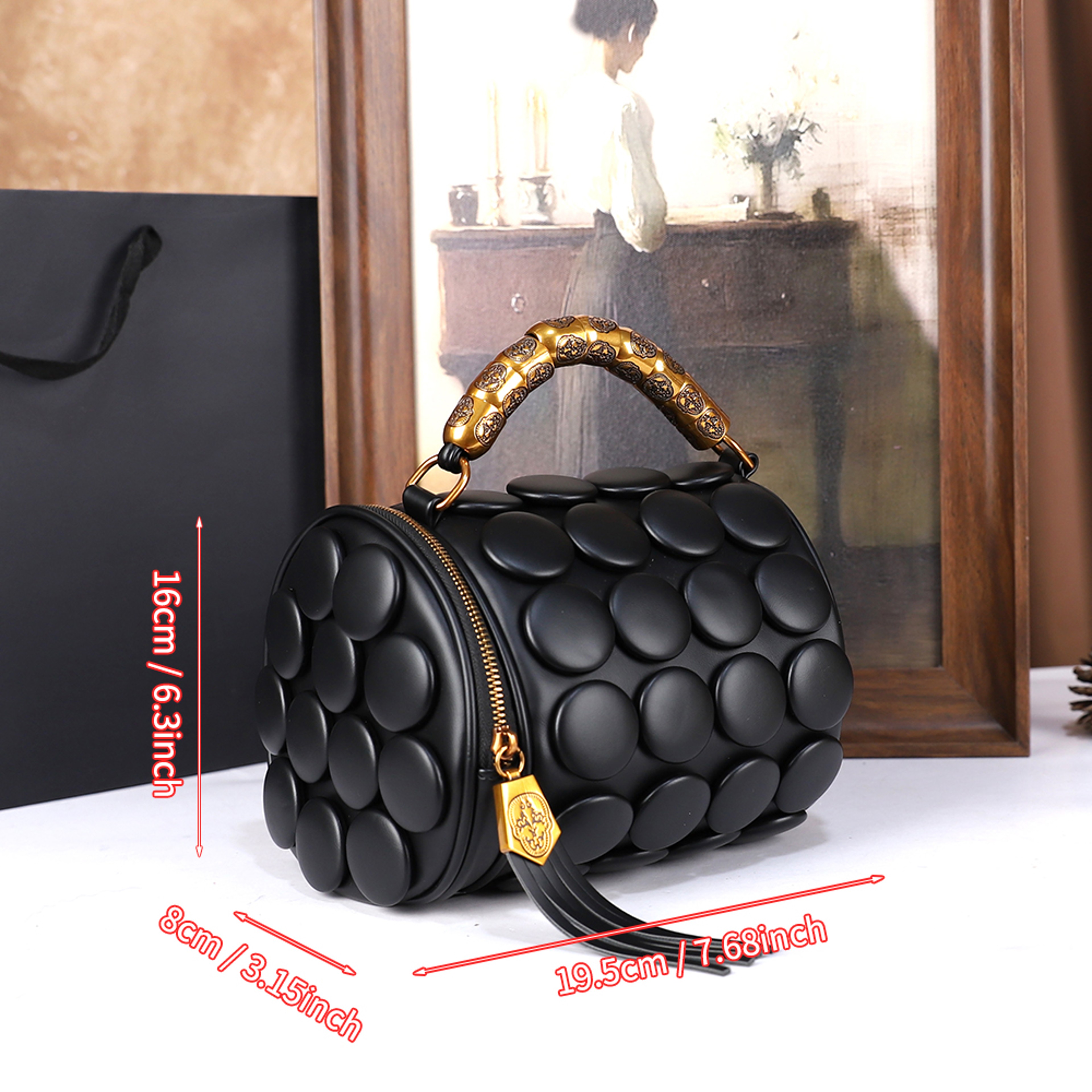 Womens Boston Pillow Bag With 3D Polka Dot Decoration Stylish Single Shoulder Crossbody Round Handb 1