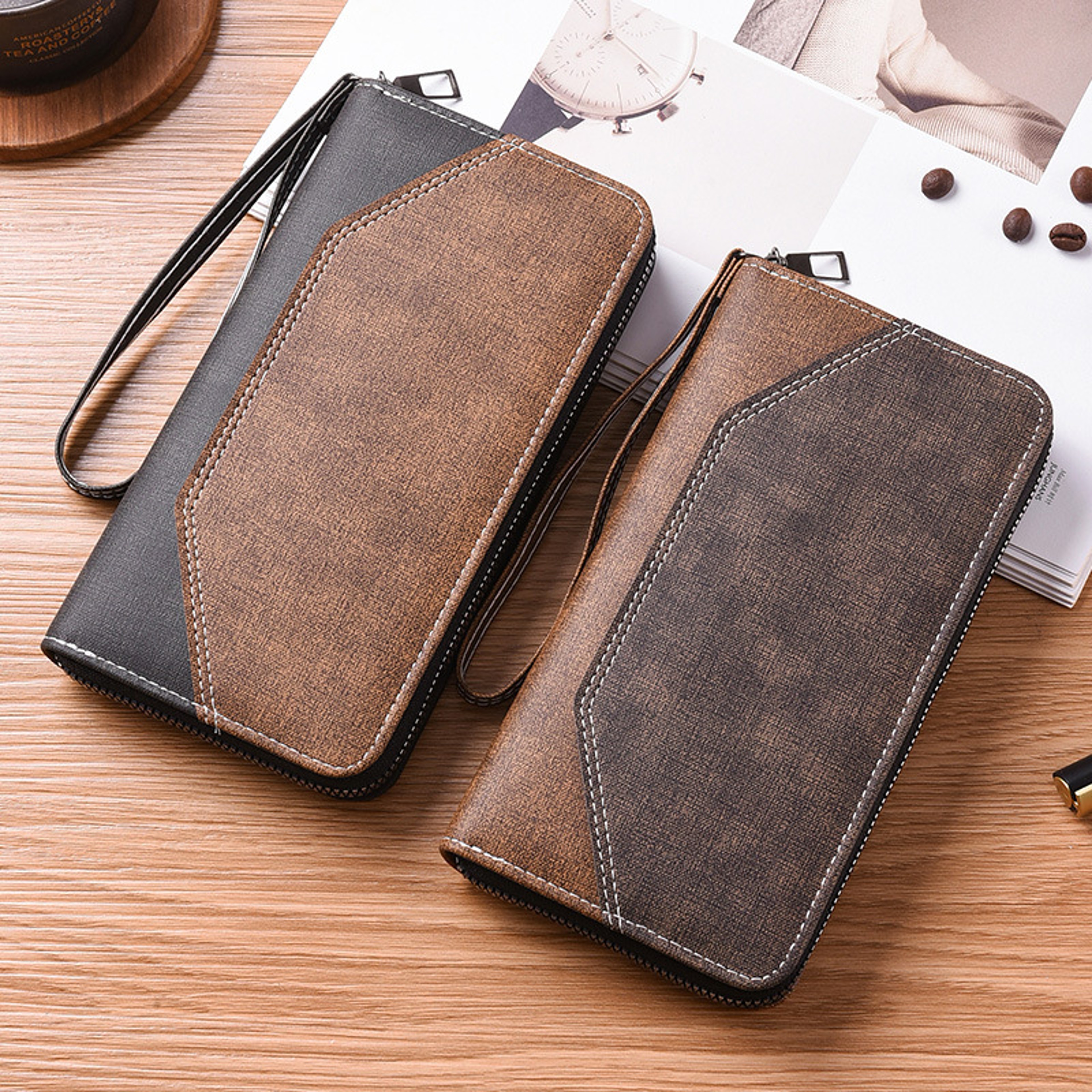 Vintage Mens RFID Leather Clutch Bag Genuine Crazy Horse Leather Money Wallet Phone Pouch  Coin Pur 0