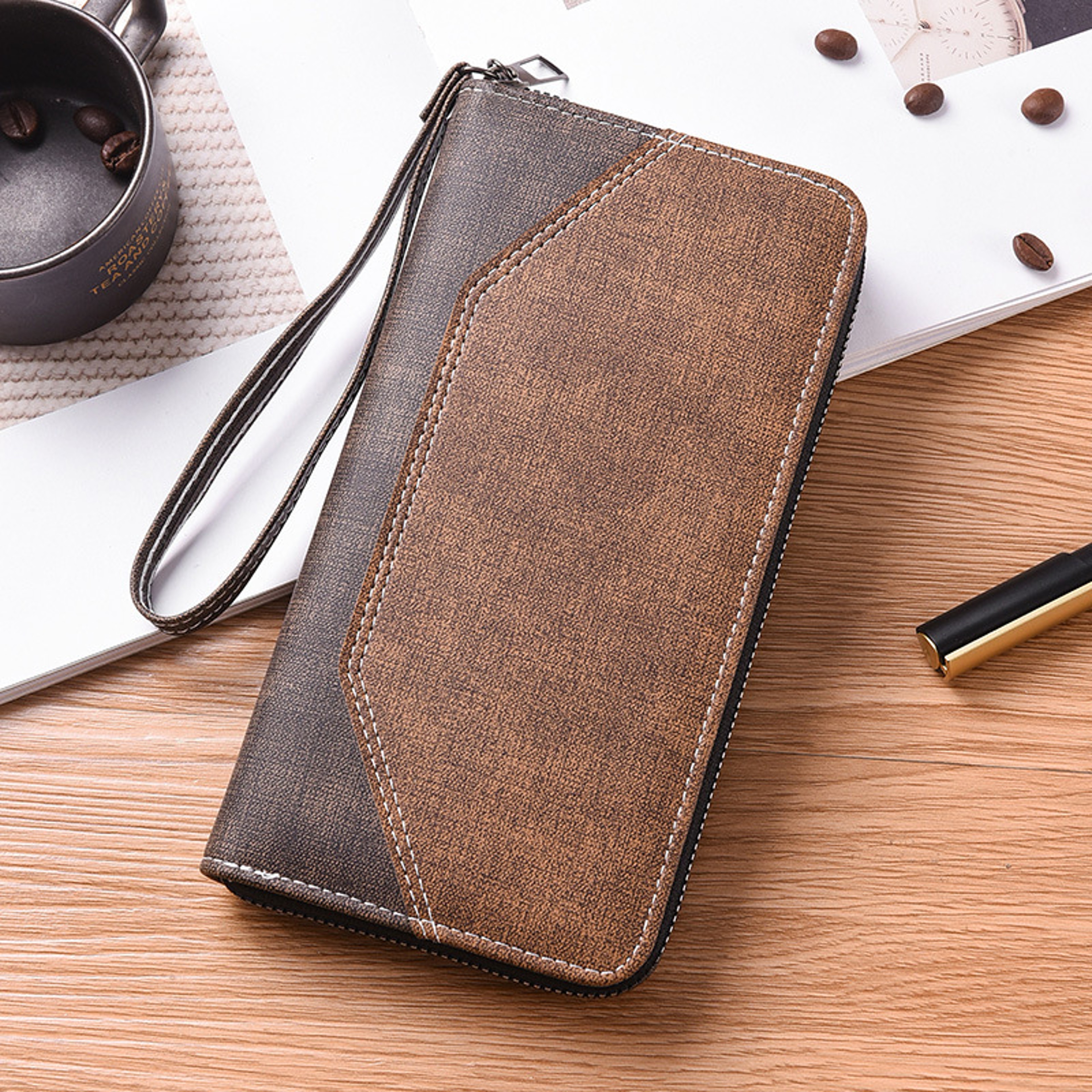 Vintage Mens RFID Leather Clutch Bag Genuine Crazy Horse Leather Money Wallet Phone Pouch  Coin Pur 6