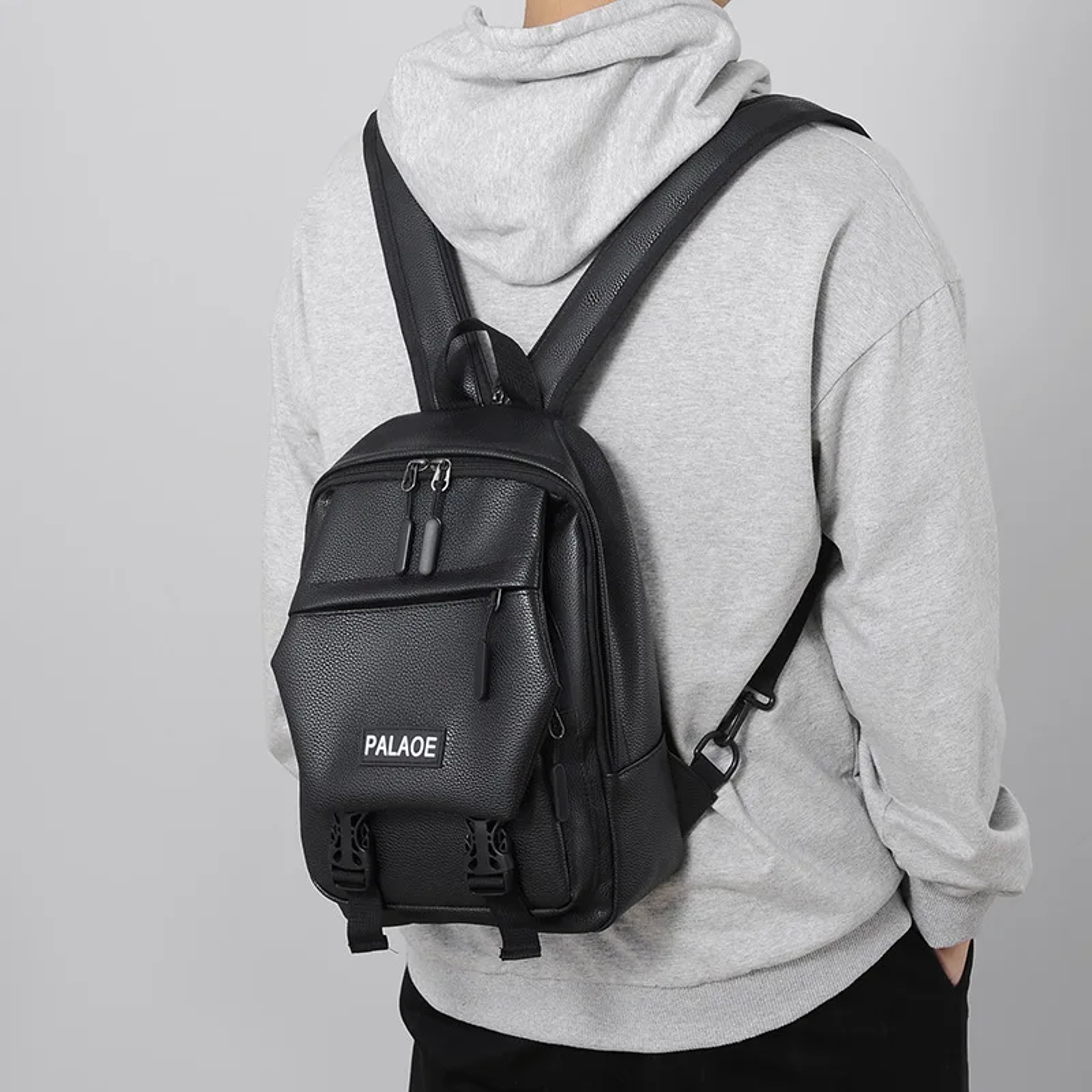 Mini Leather Backpack For Men Compact PU Leather Travel Chest Bag Small Sling Backpack 0