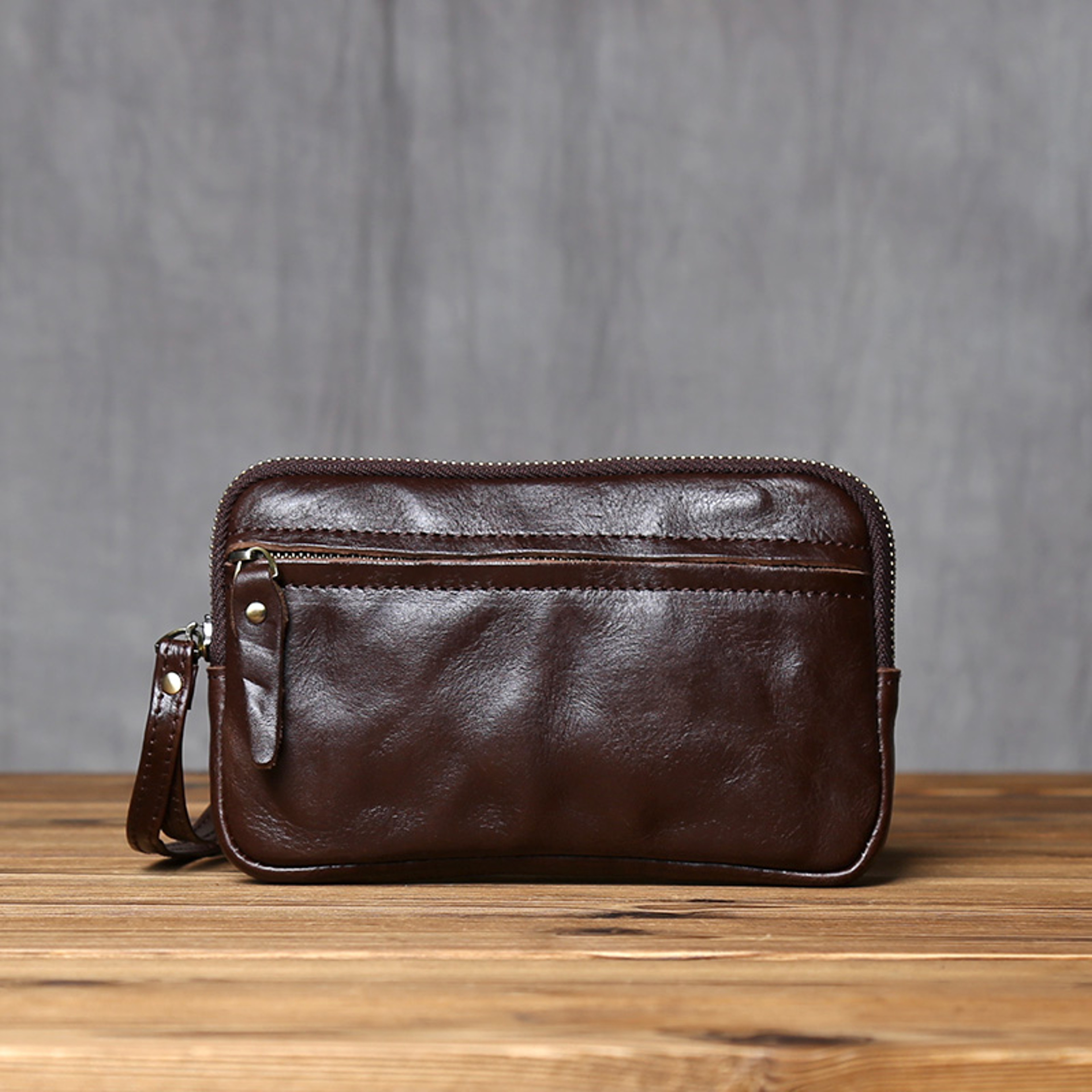 Vintage Genuine Leather Wallet  Phone Bag For Men And Women Zippered Cowhide Card Holder 2