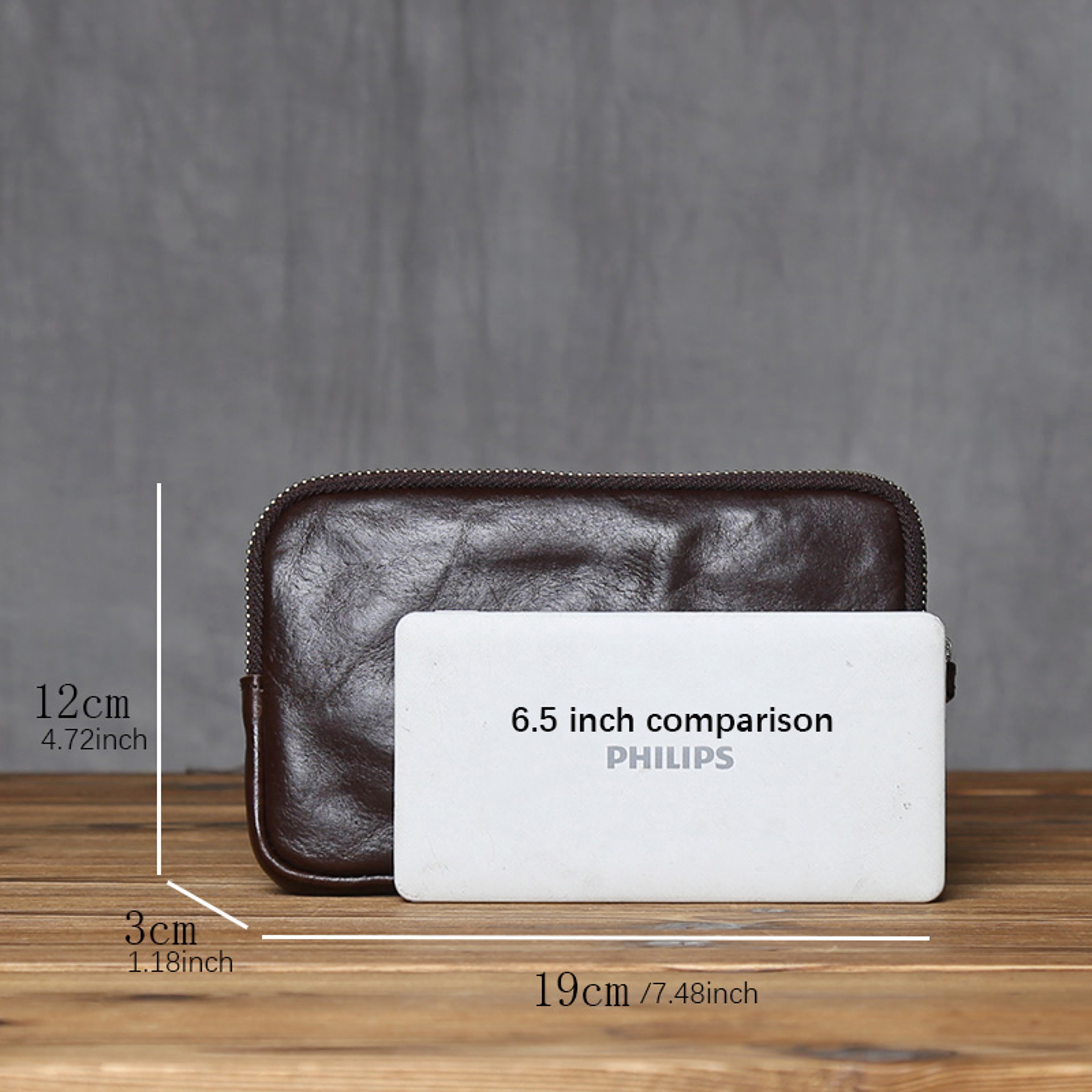 Vintage Genuine Leather Wallet  Phone Bag For Men And Women Zippered Cowhide Card Holder 4