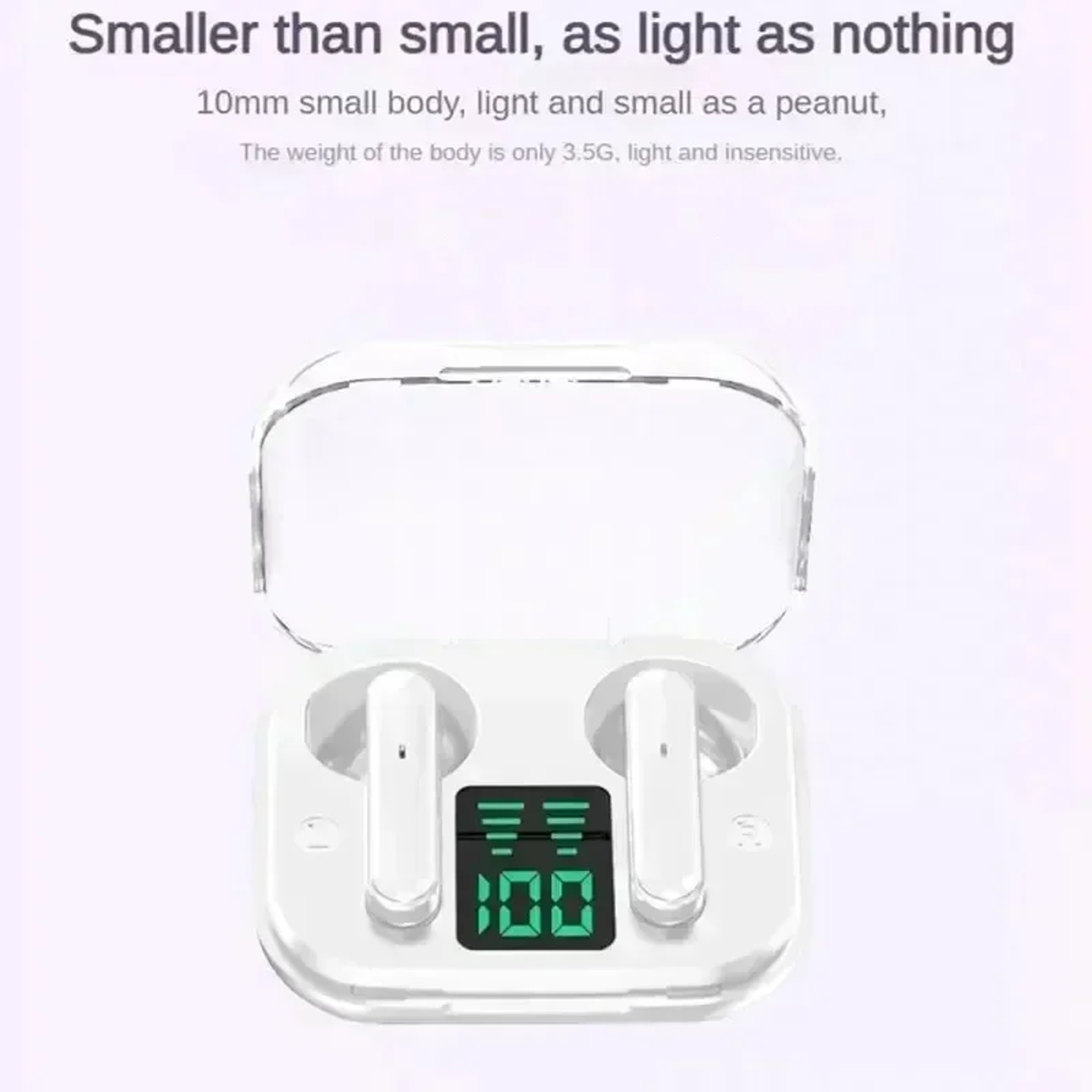 Crystal Clear transparent wireless earbuds with ENC and LED Power Display – view 3
