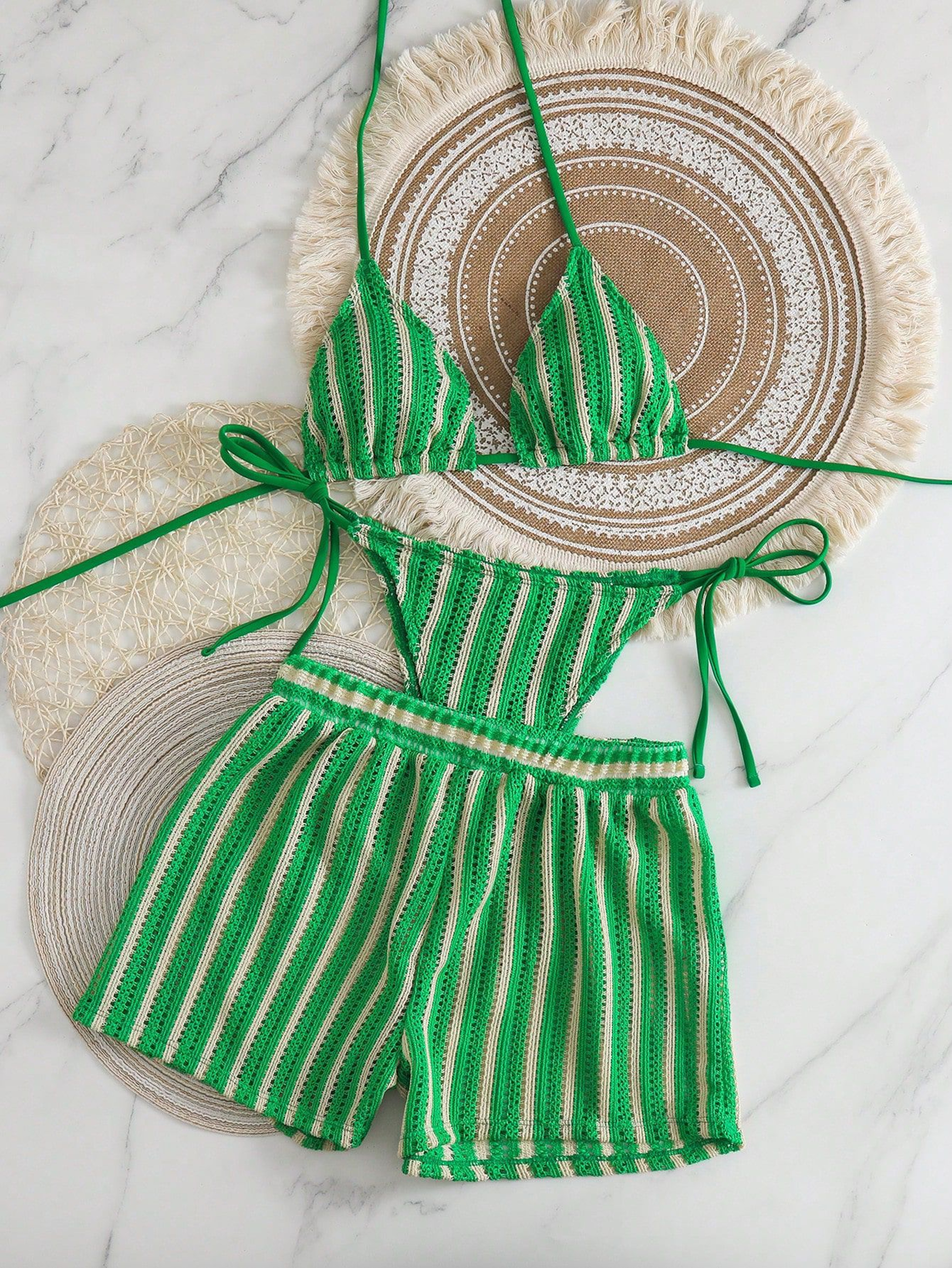Piece Mesh Bikini Set With High Cut Tie Up Bottoms 3