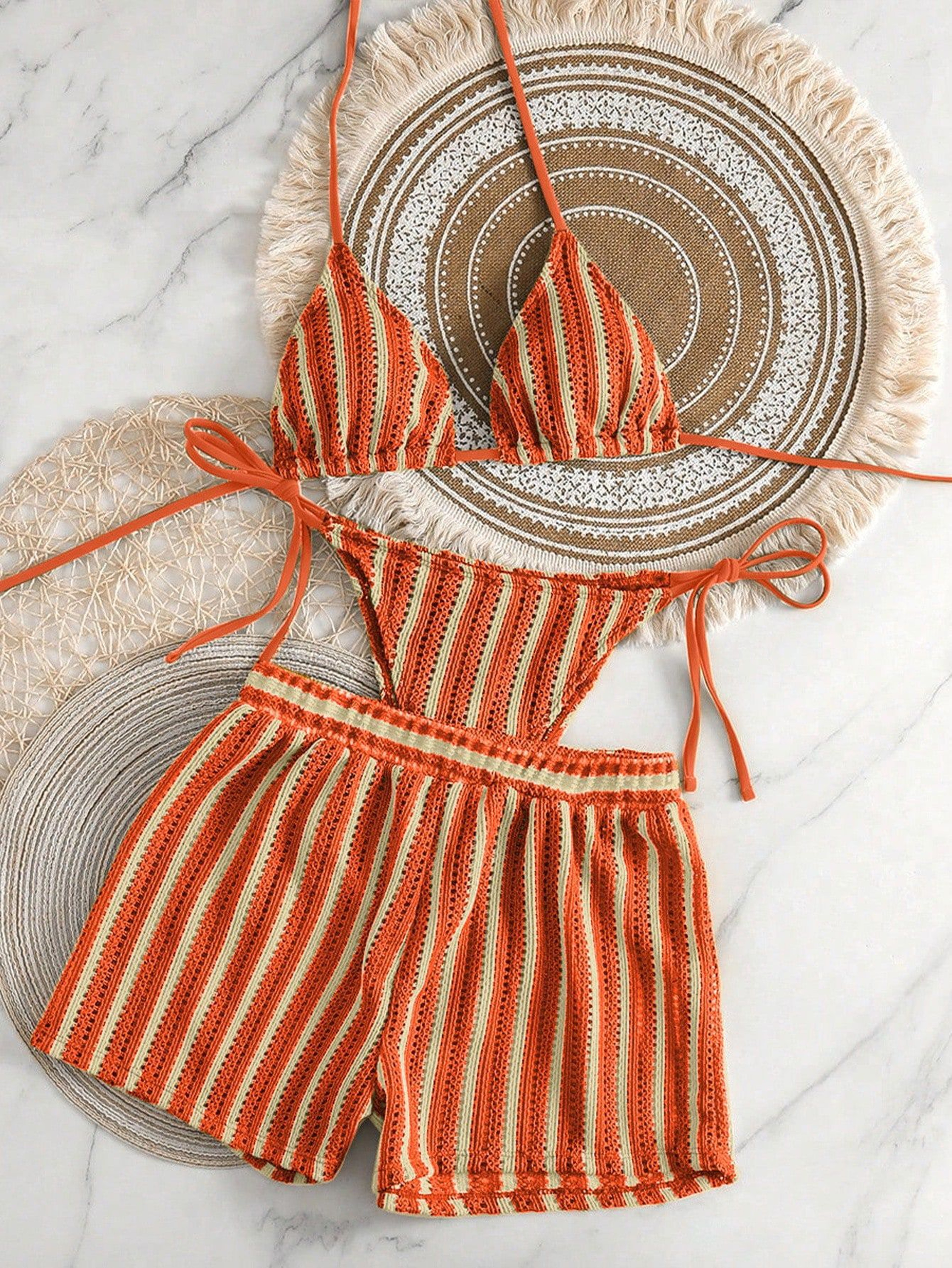 Piece Mesh Bikini Set With High Cut Tie Up Bottoms 4