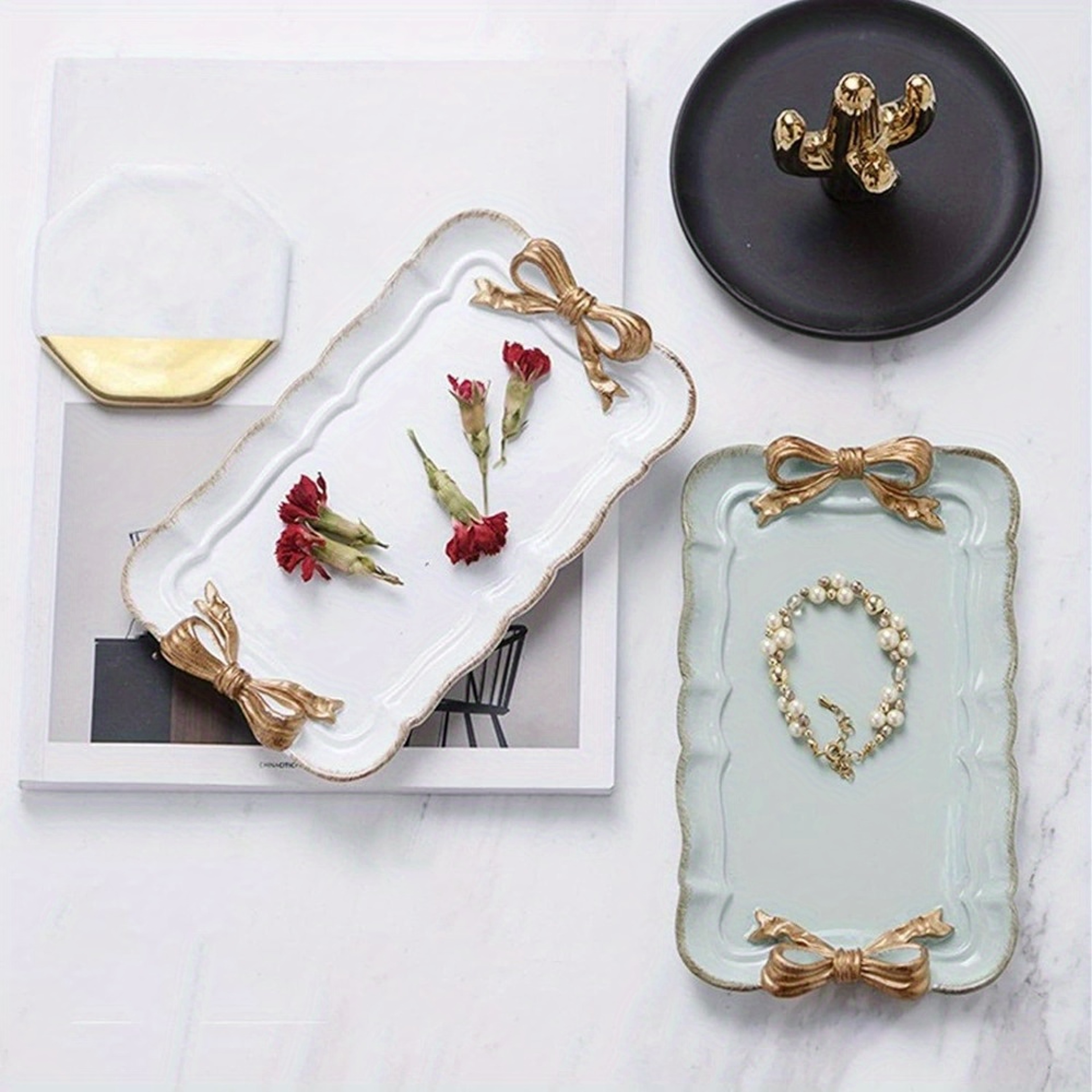 Elegant Bow Resin Dessert & Jewelry Tray Decorative Tray Organizer for Parties & Home – view 3