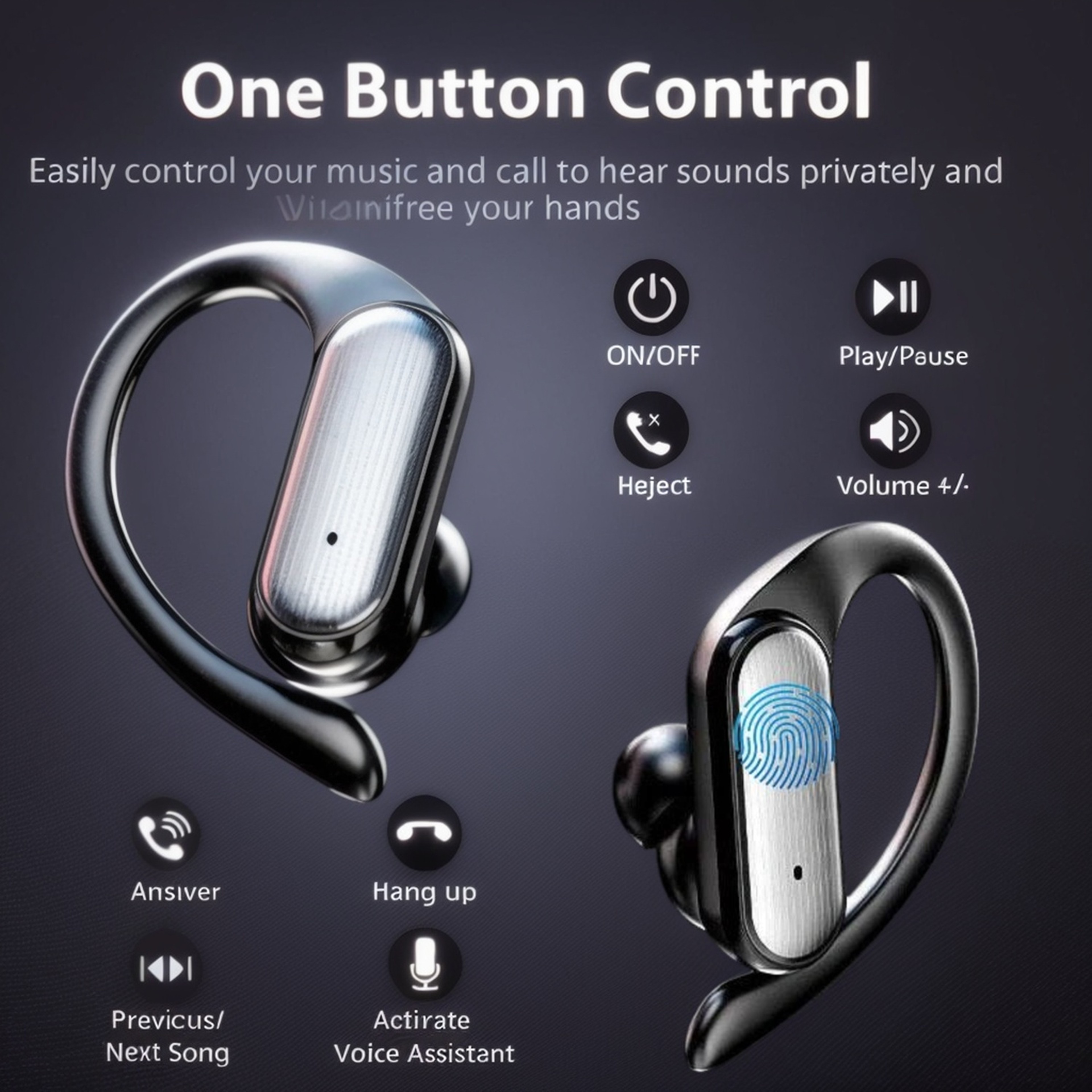 Wireless Bluetooth Earphones HD Stereo Touch Control Sweatproof Earbuds 2