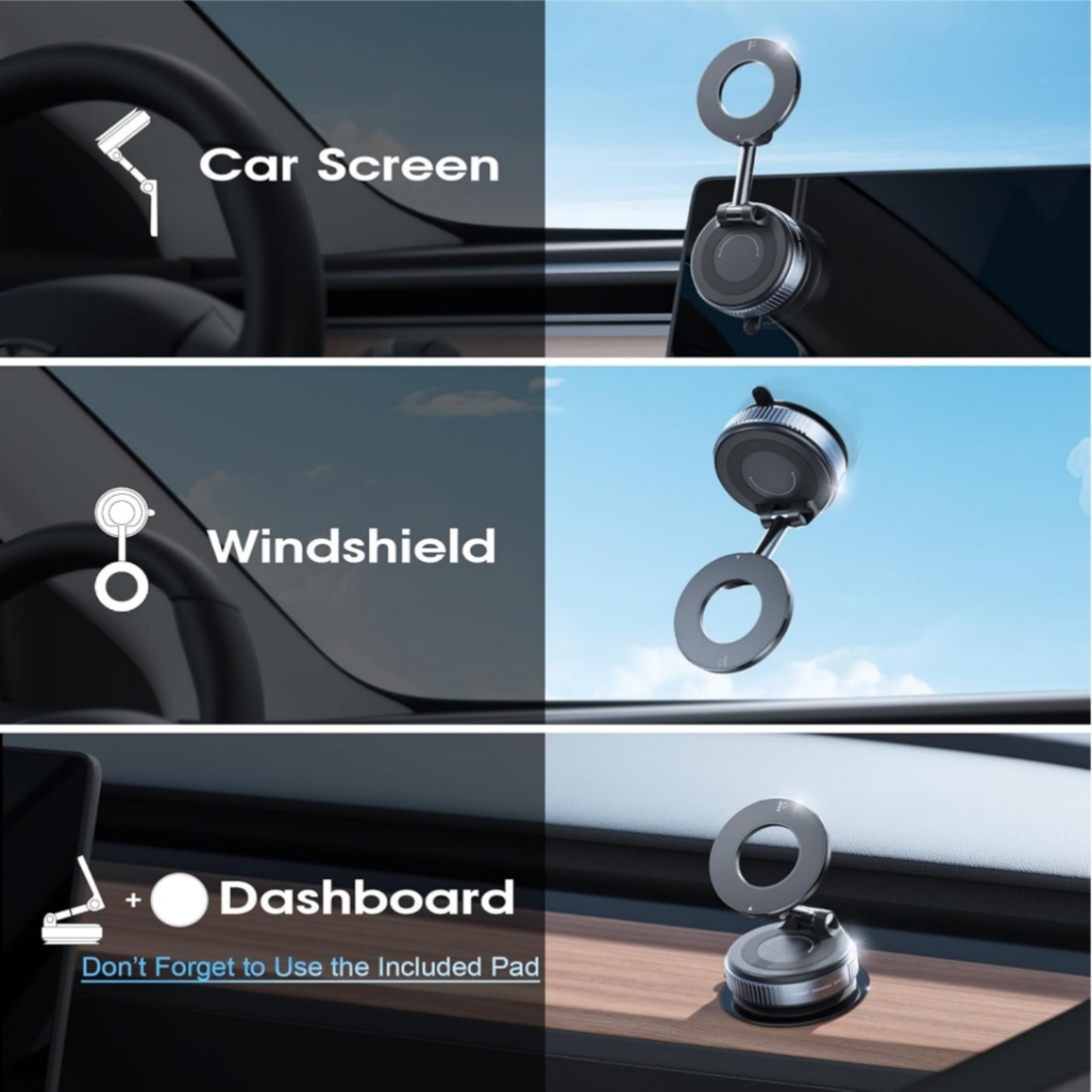 Premium Foldable Vacuum Magnetic Car Phone Mount with Dual Direction Adsorption – view 2