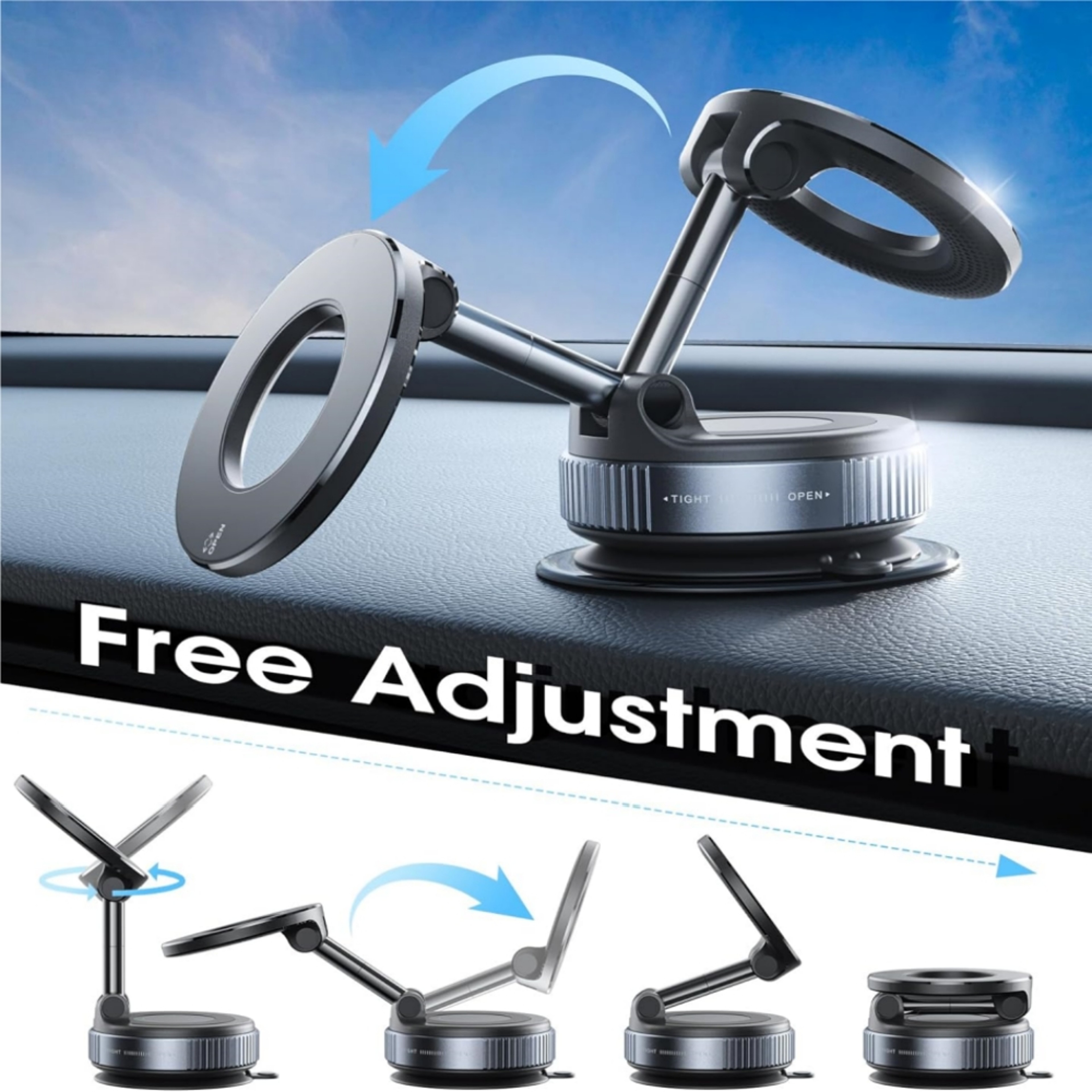 Premium Foldable Vacuum Magnetic Car Phone Mount with Dual Direction Adsorption – view 4