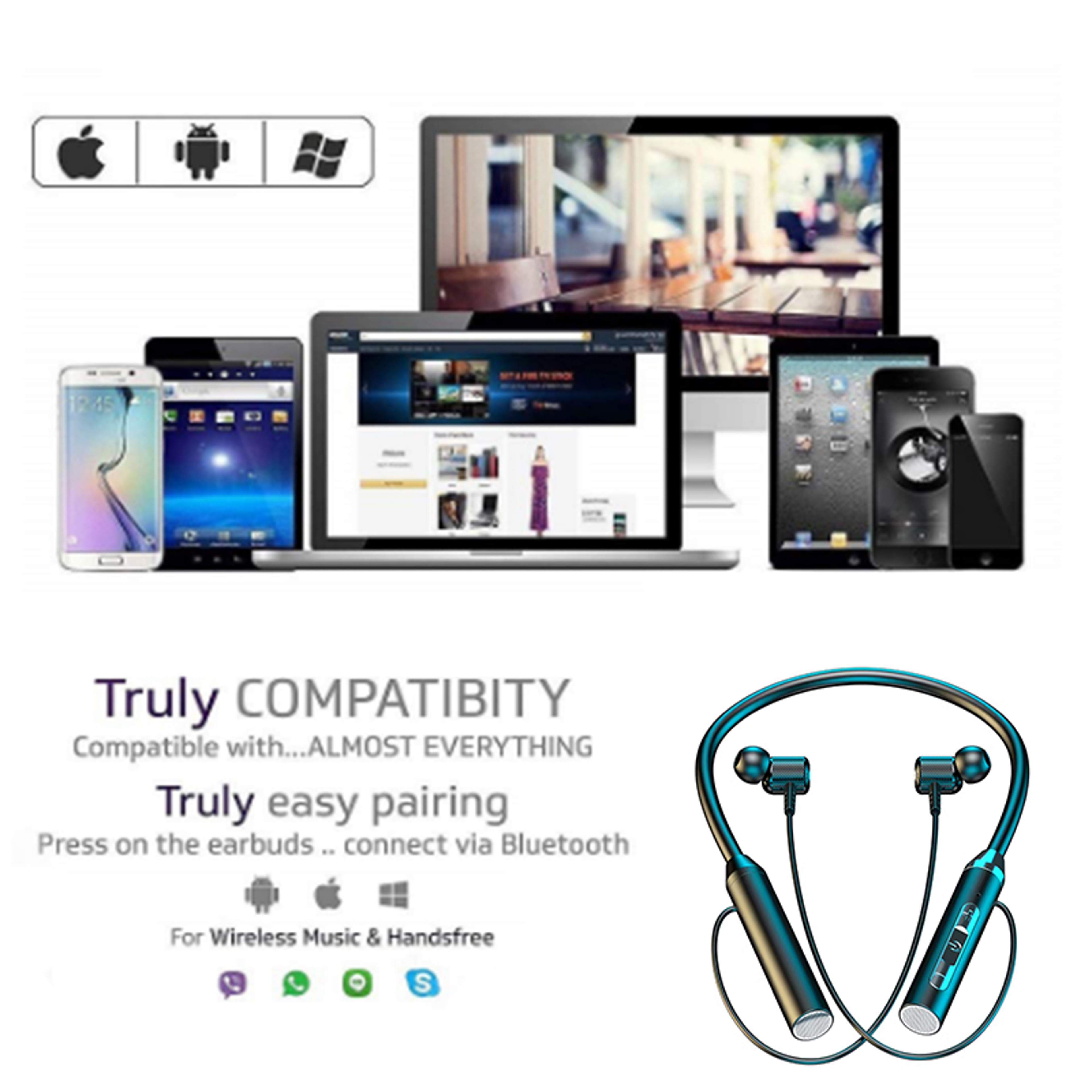 Wireless Bluetooth Neckband Earphones Waterproof Sports Headset with LED Display – view 6