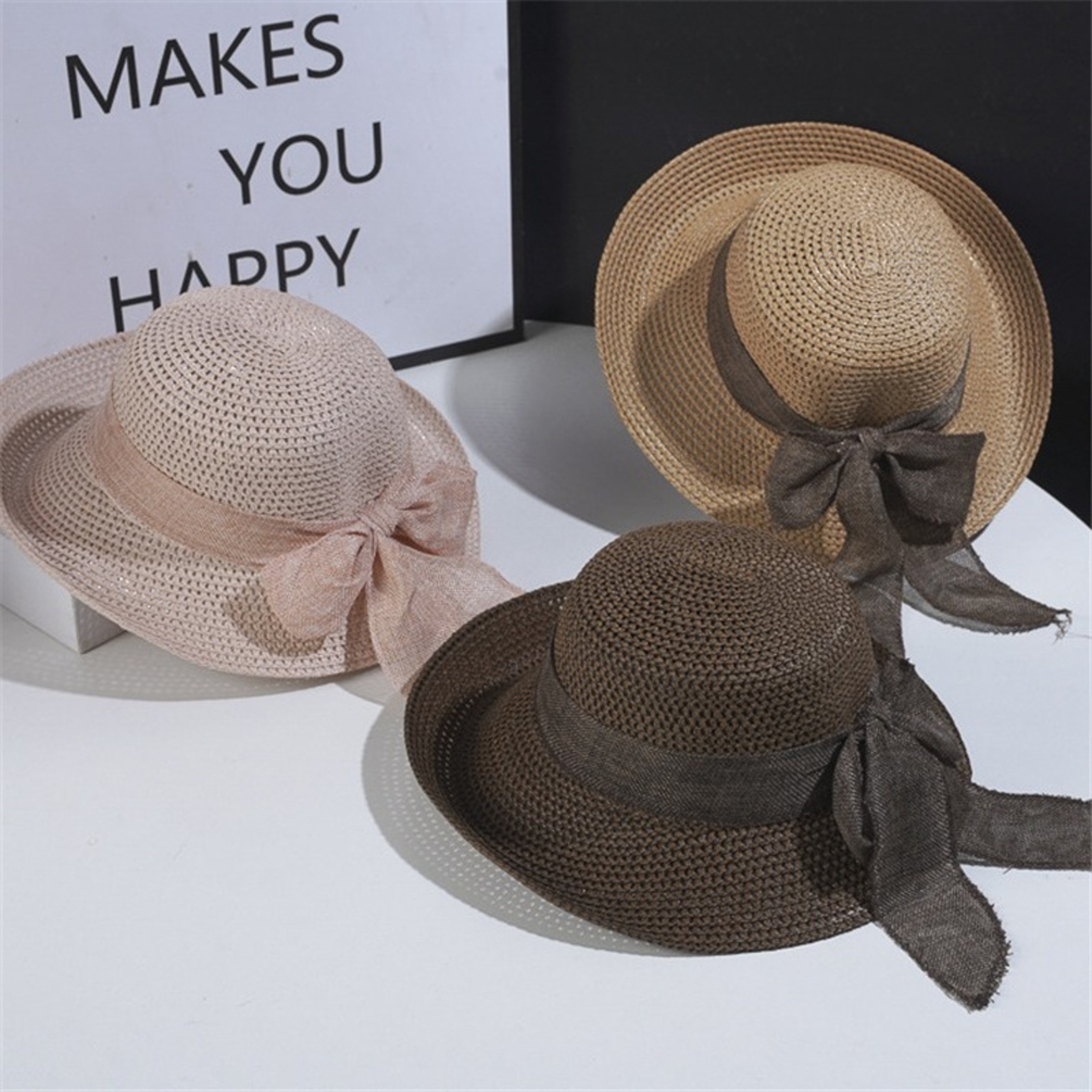 Womens Foldable Straw Sun Hat With Bowknot For Beach Travel 1