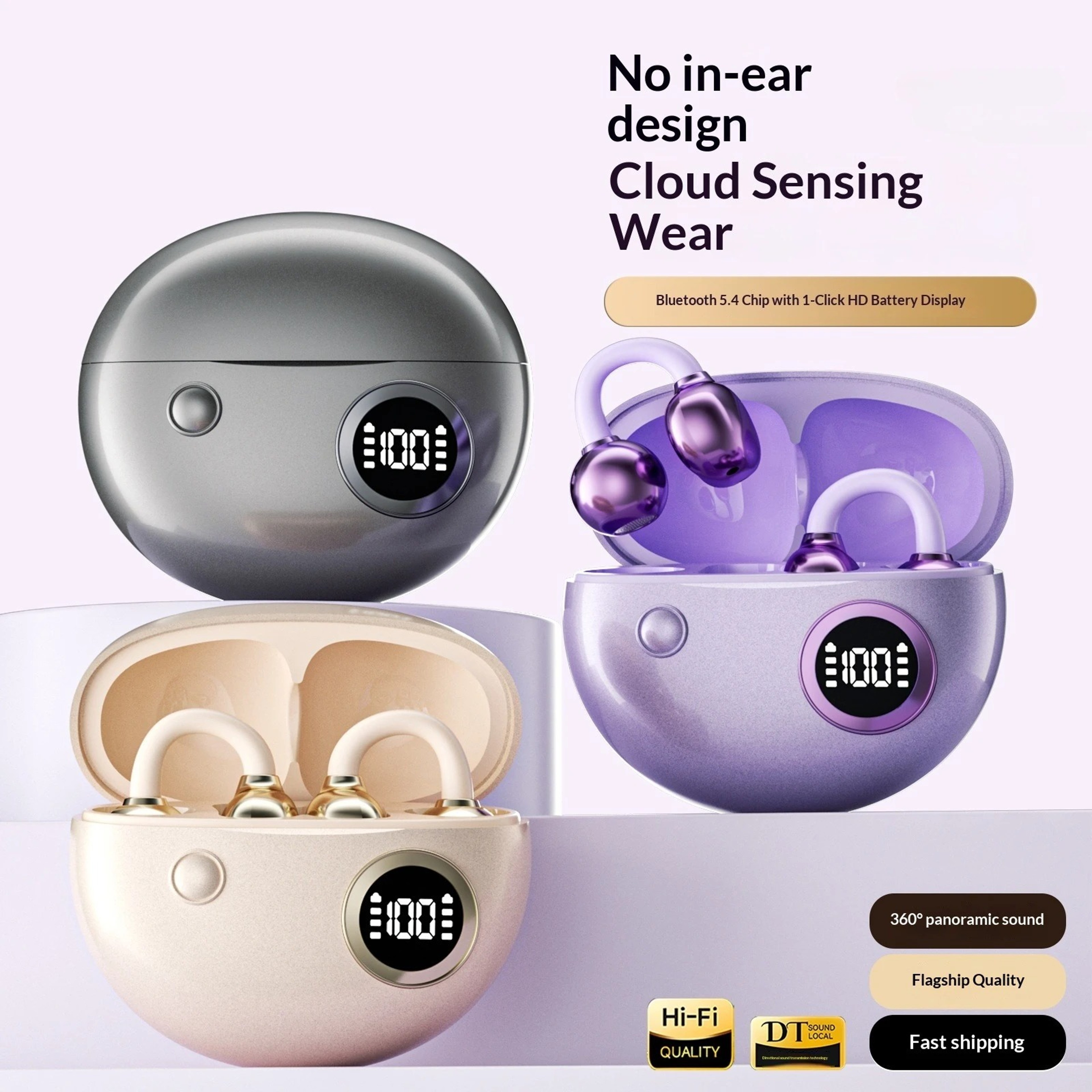 Open Ear Clip Bluetooth Wireless Earphones with Digital Battery Display and Sports Stereo Sound – view 6