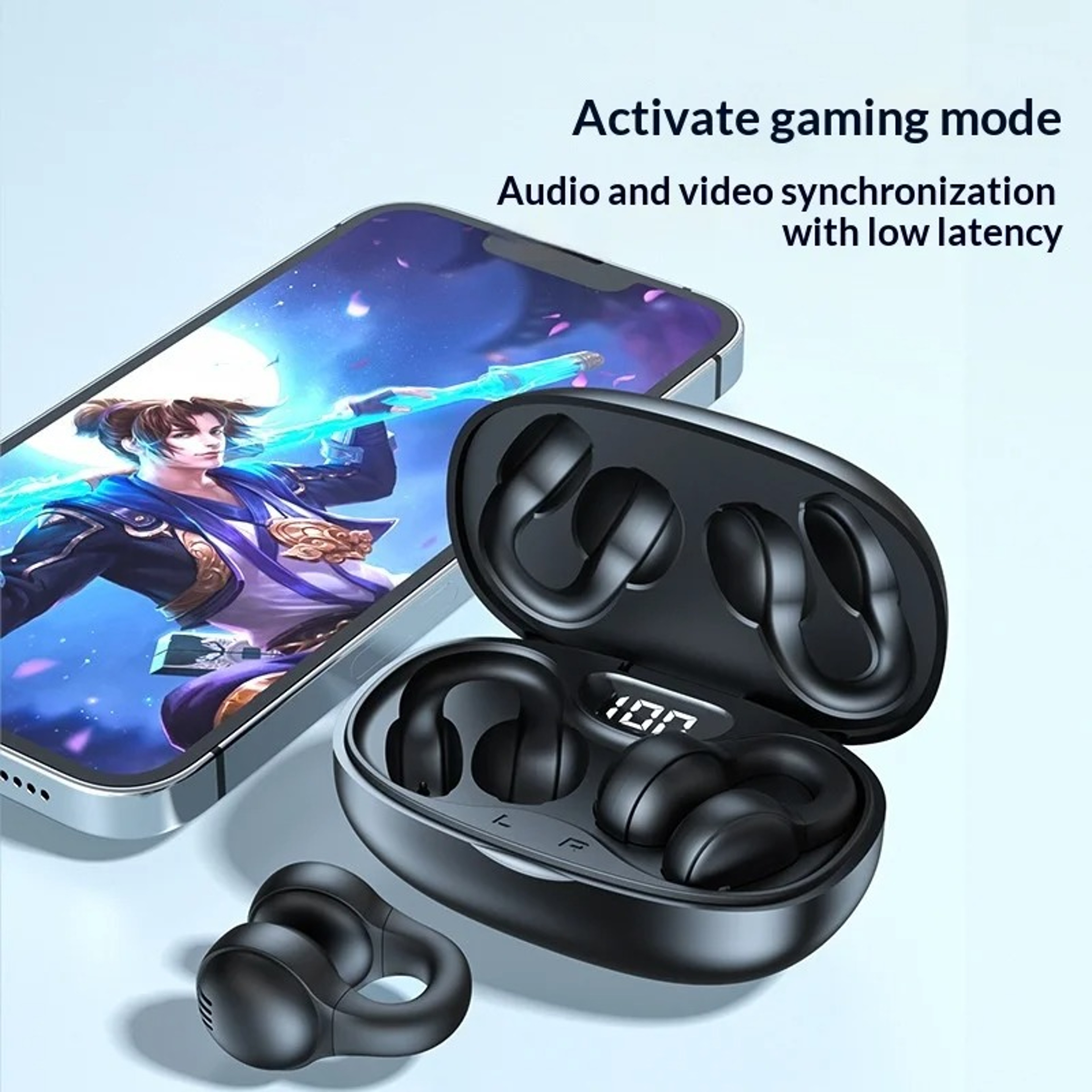 Wireless Ear Clip Earbuds Open Ear Bone Conduction Bluetooth Headphones with Low Latency Gaming Mode – view 3
