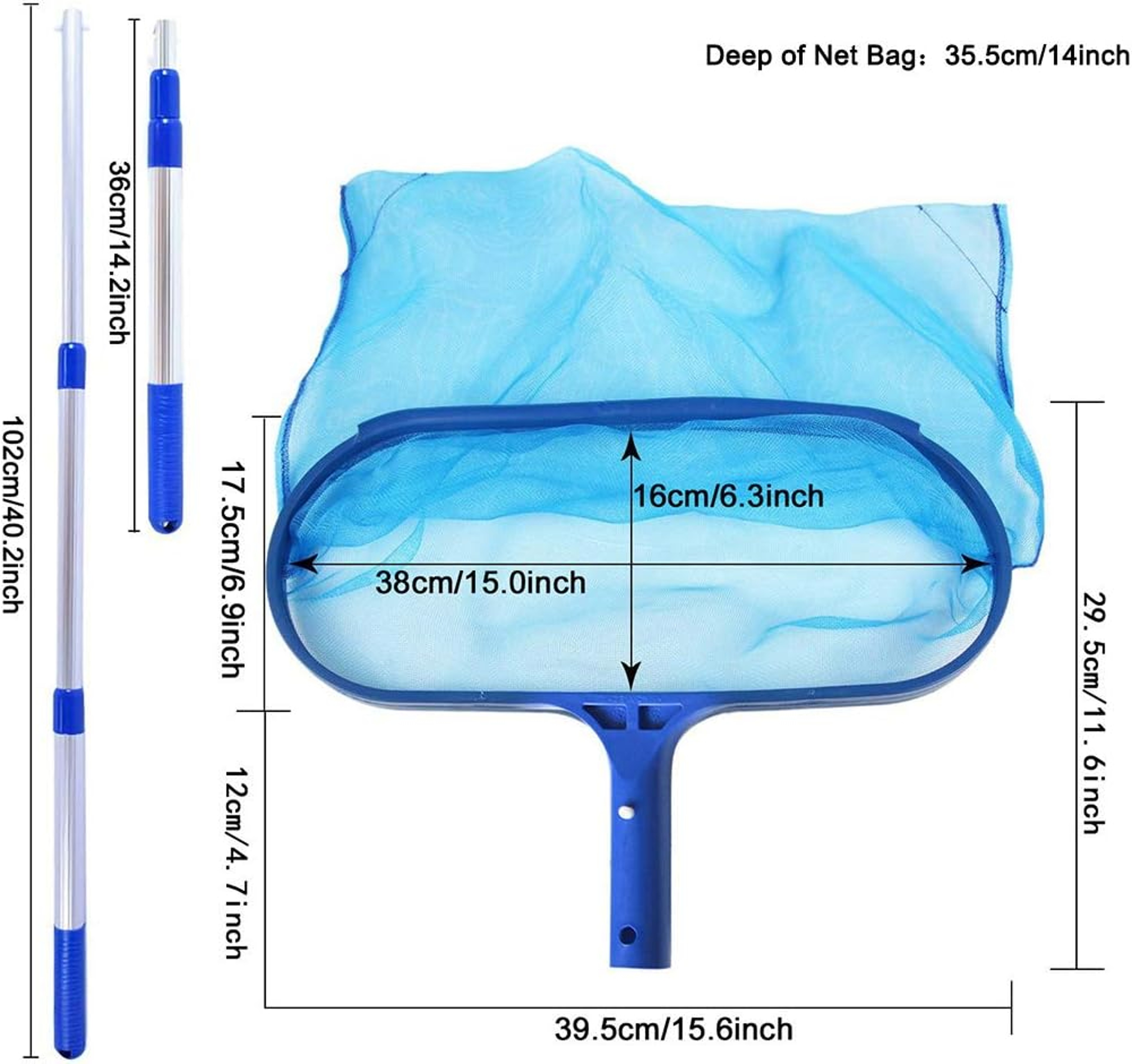 Deep Pool Skimmer Net With Telescopic Pole For Easy Leaf Cleaning 5