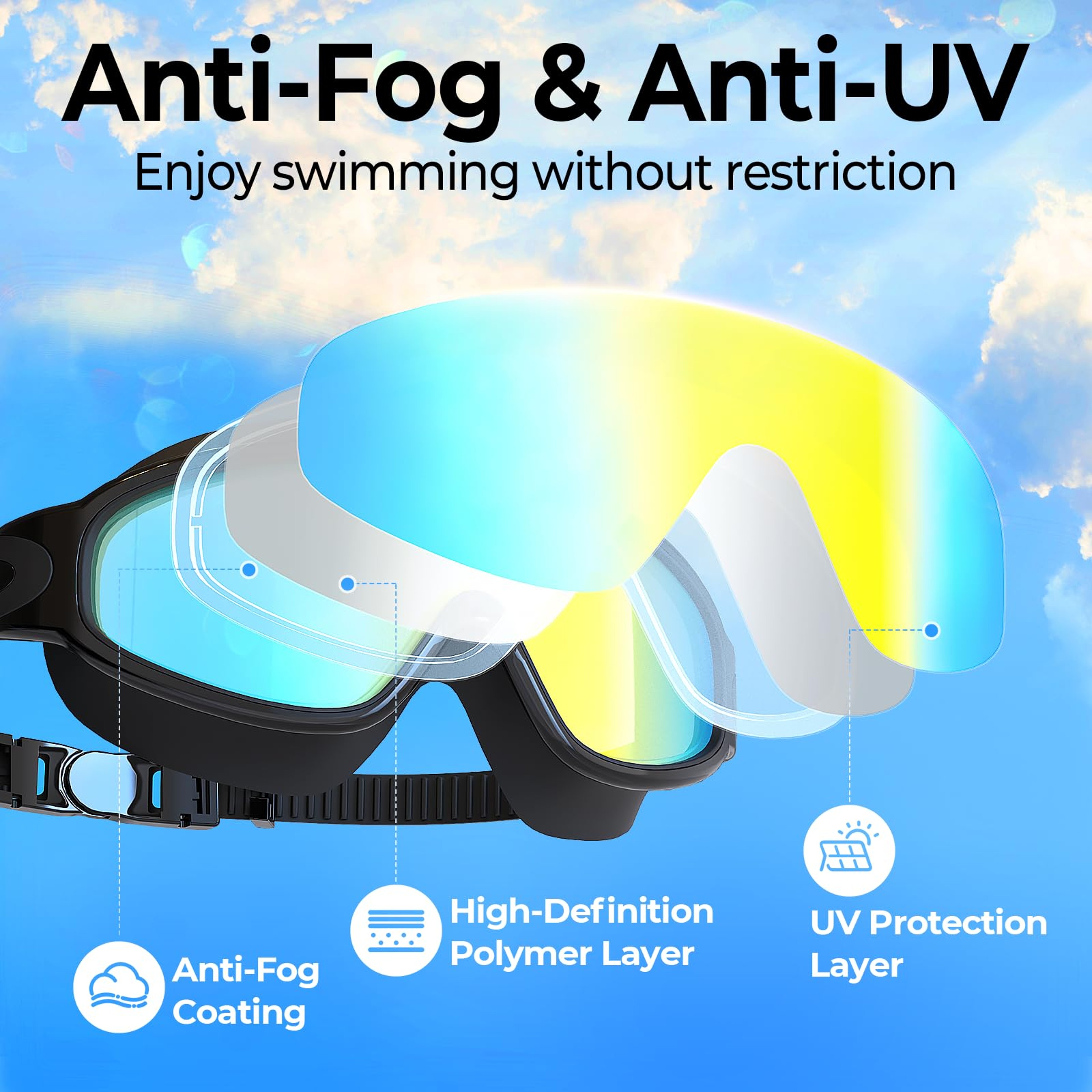 Wide View Anti Fog Swimming Goggles For Adults UV Protection Pool Goggles 3