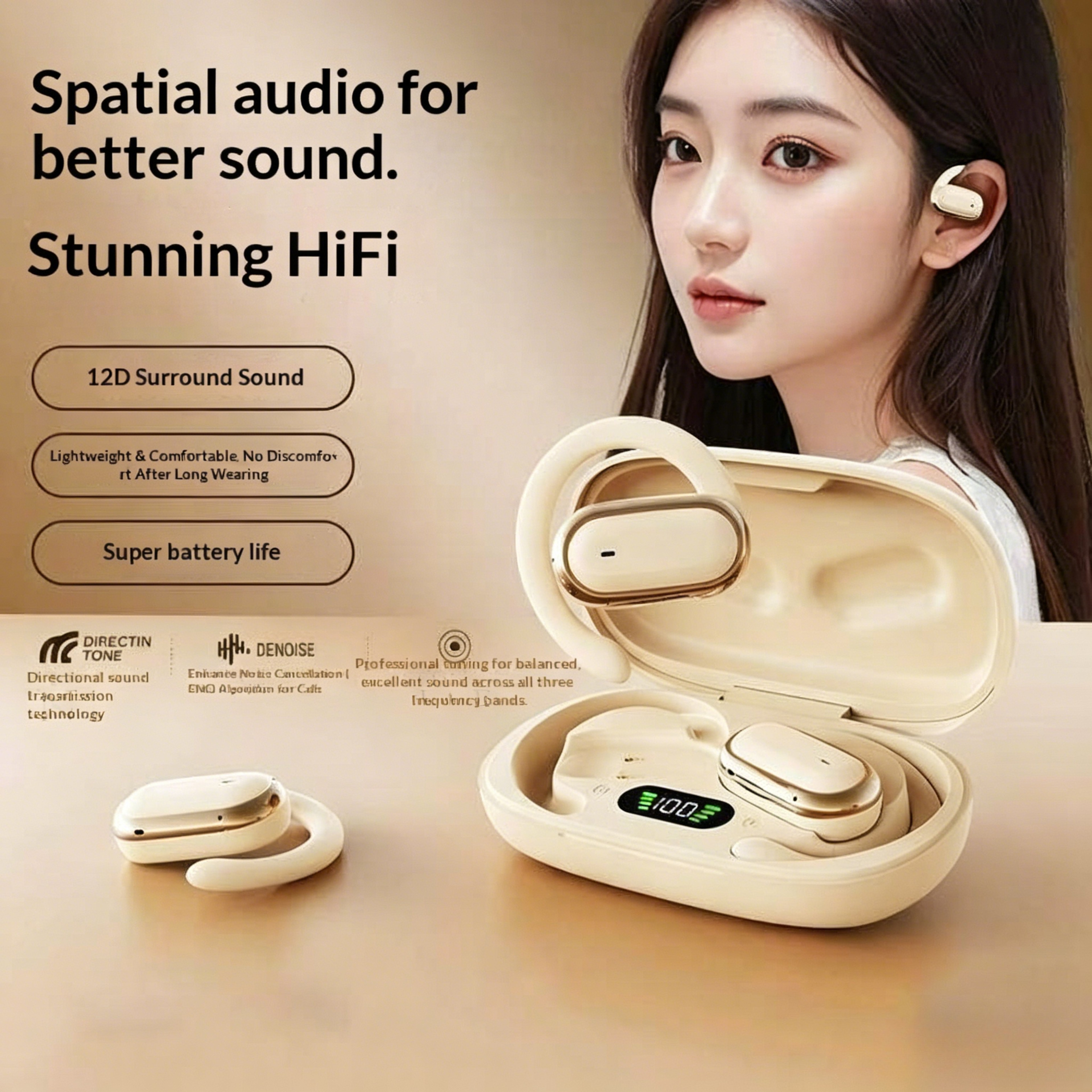 Bluetooth OWS Ear Hook Wireless Earphones with Smart LED Display and Comfortable Open Ear Design – view 5