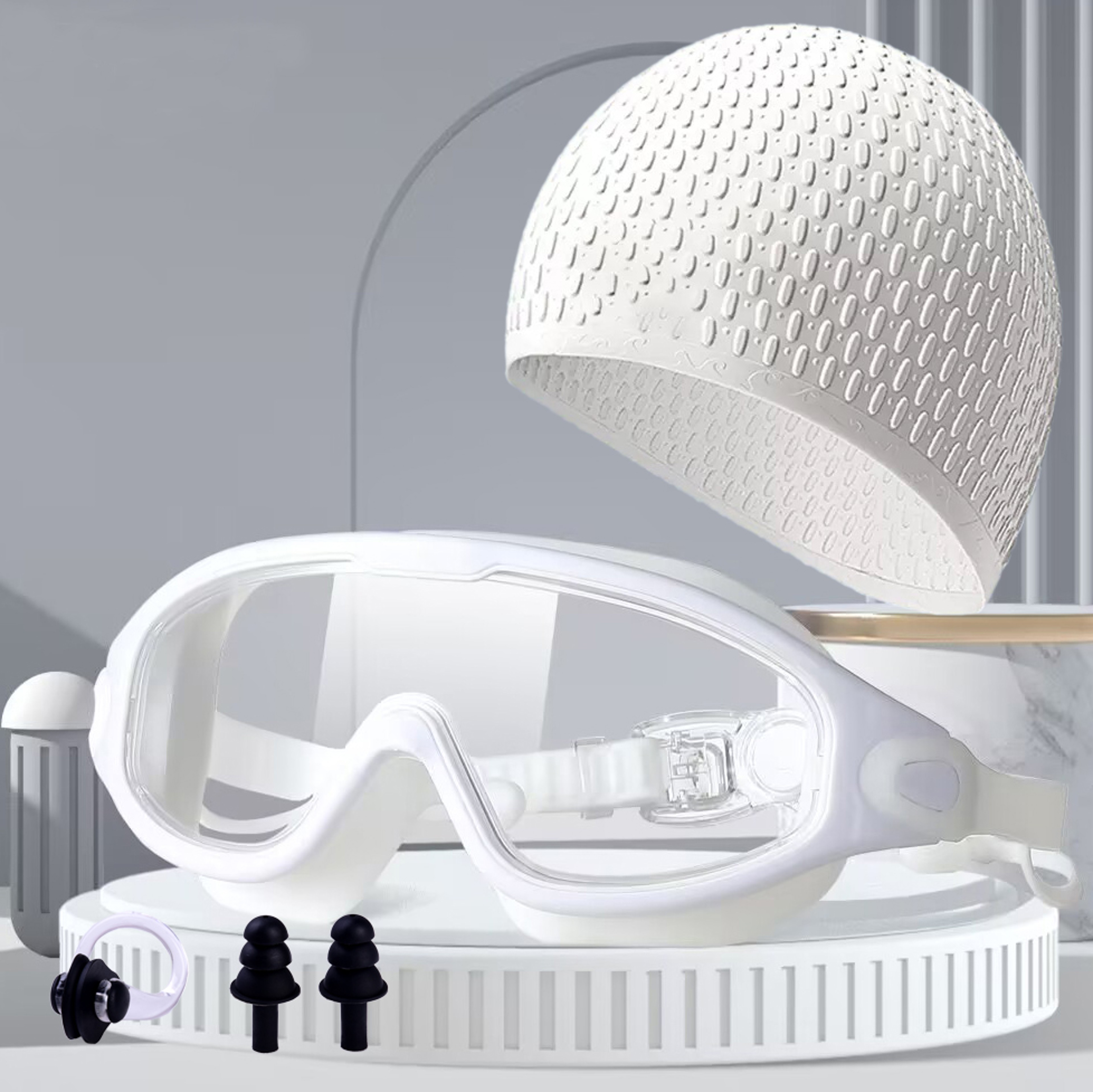 Adult Large Frame Swimming Goggles With Earplugs Anti Fog Silicone 1