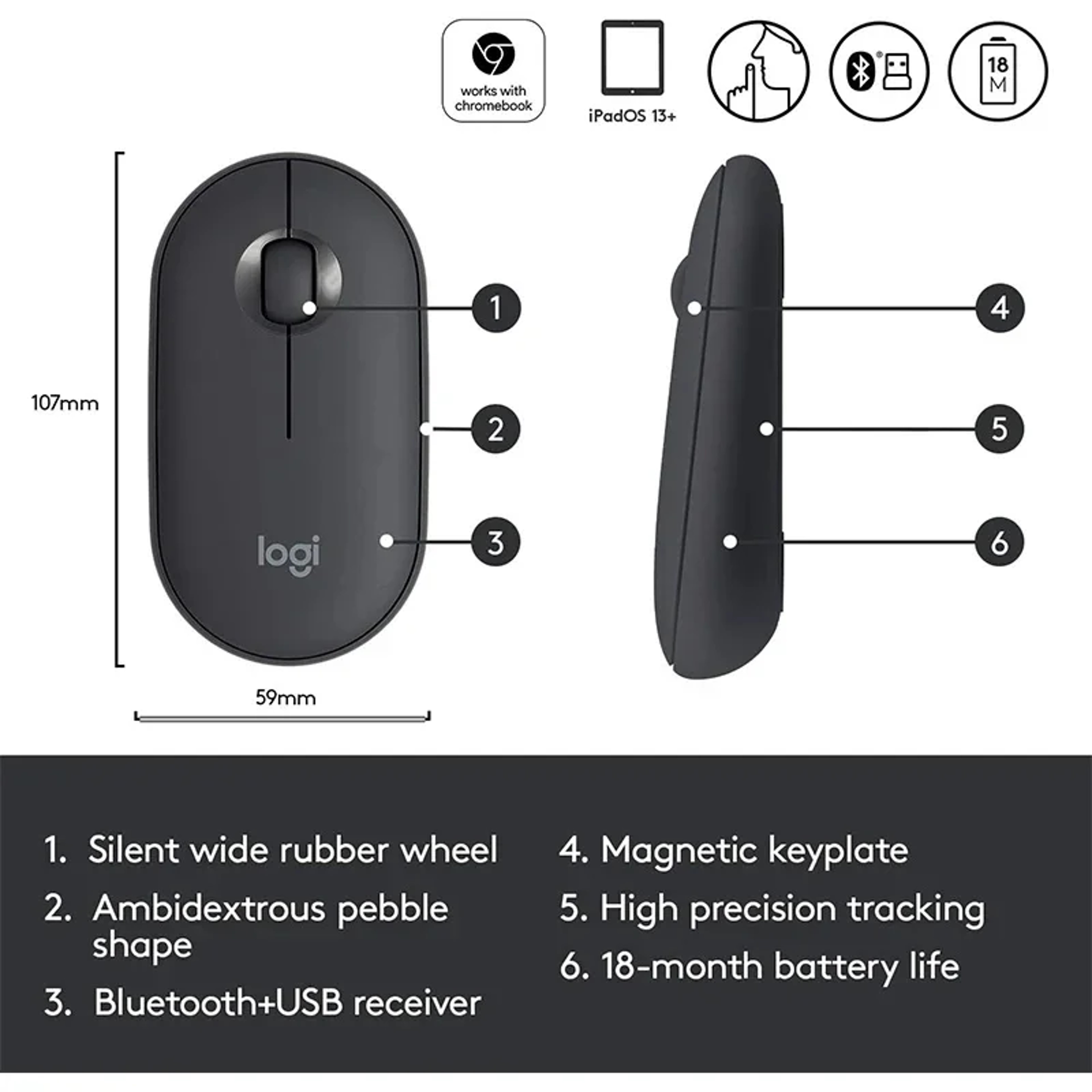 Logitech Pebble Wireless Bluetooth Mouse Lightweight Silent Mini Mouse for Laptop Tablet Office – view 6