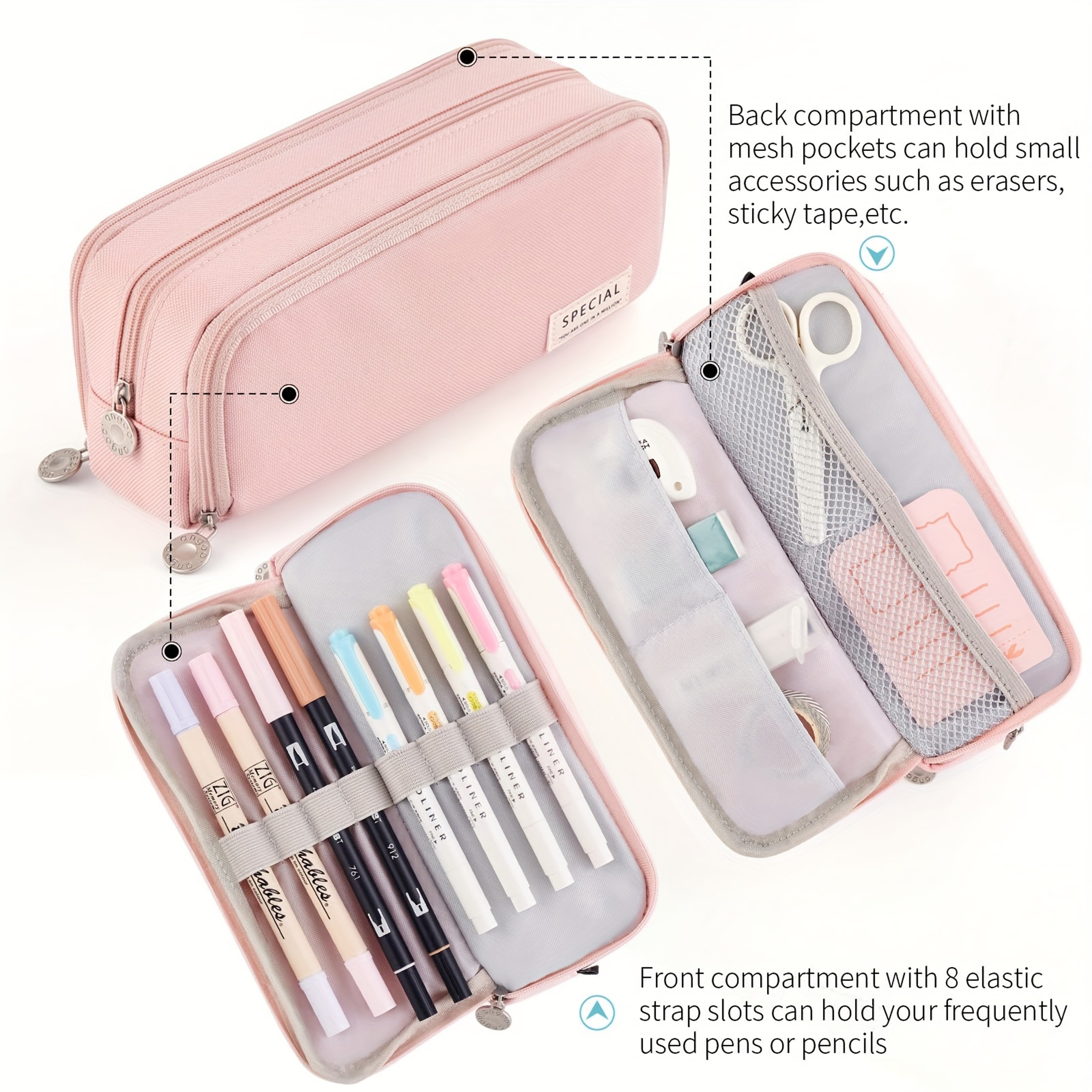 Large Capacity Pink Pencil Case for Girls Multi Layer Stationery Organizer – view 4
