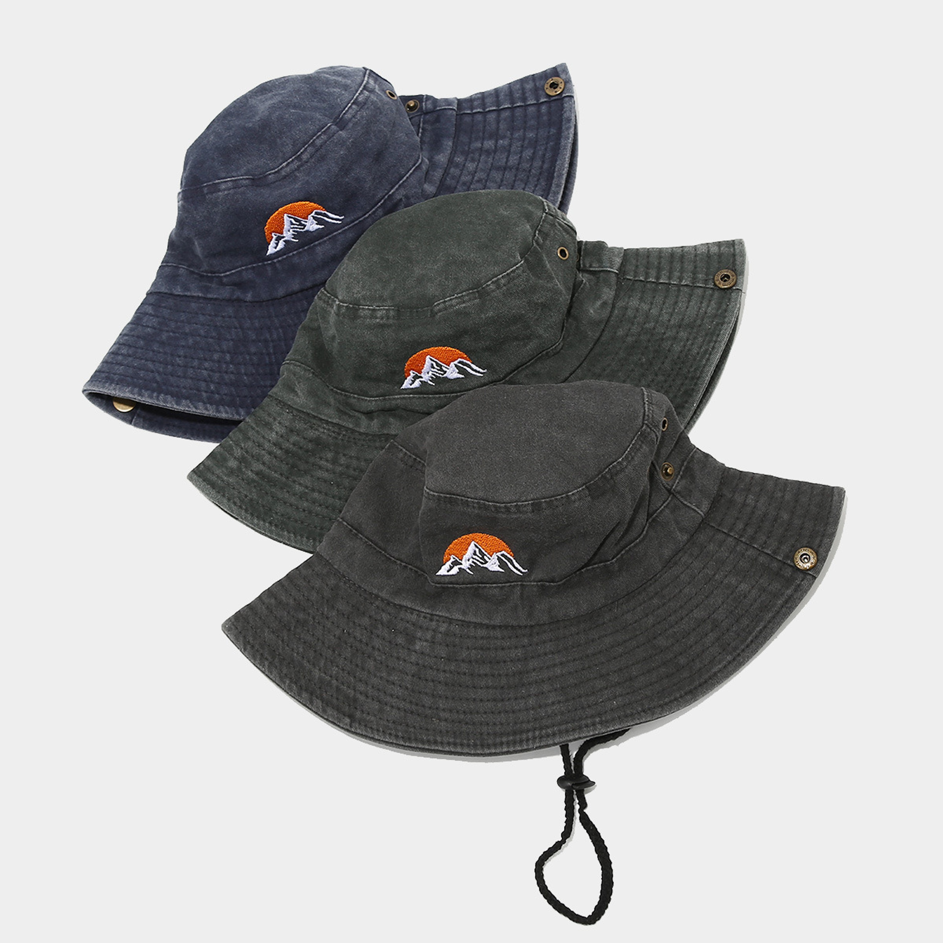 Washed Cotton Embroidery Bucket Hat For Men Women Outdoor Hiking Fishing Cap 1