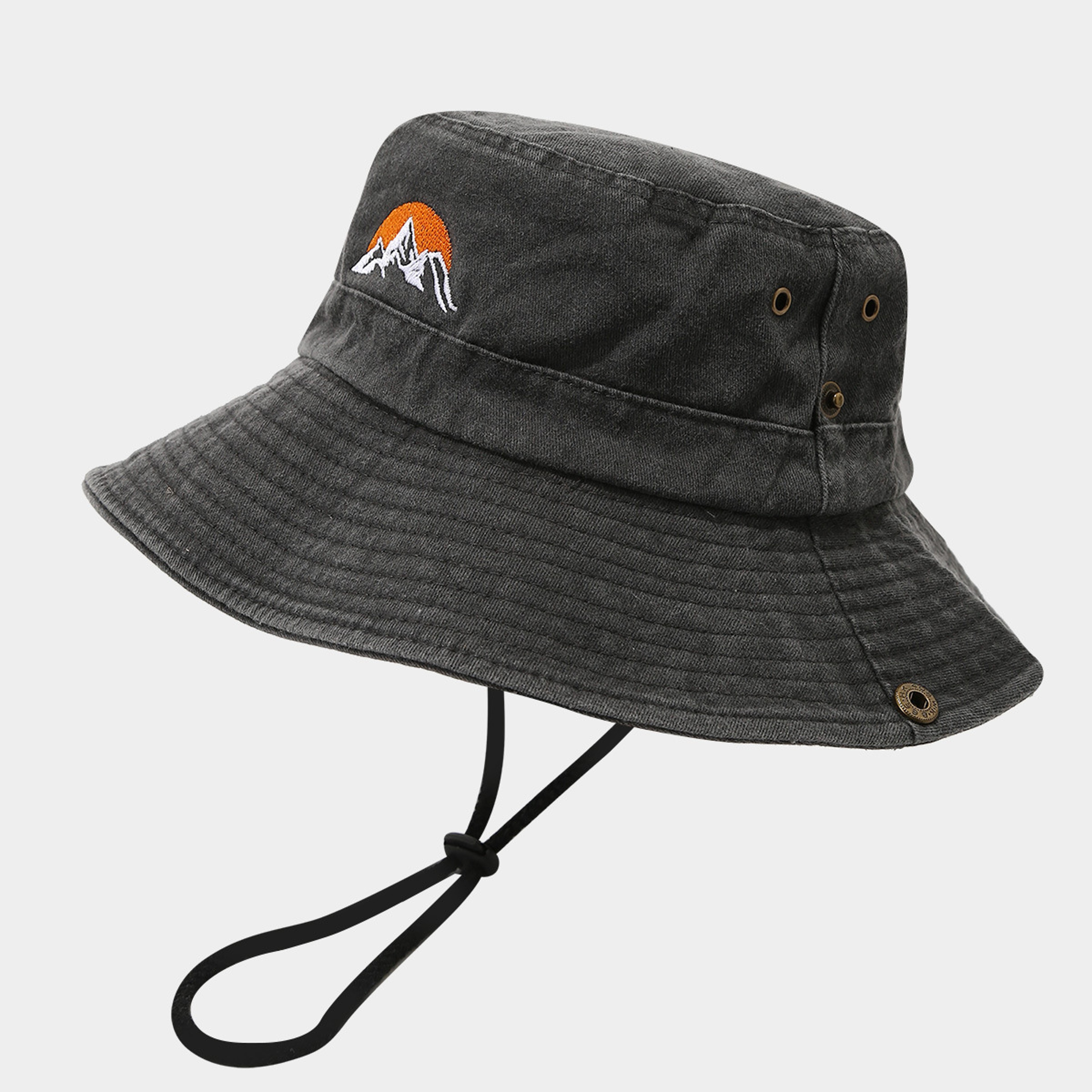Washed Cotton Embroidery Bucket Hat For Men Women Outdoor Hiking Fishing Cap 2