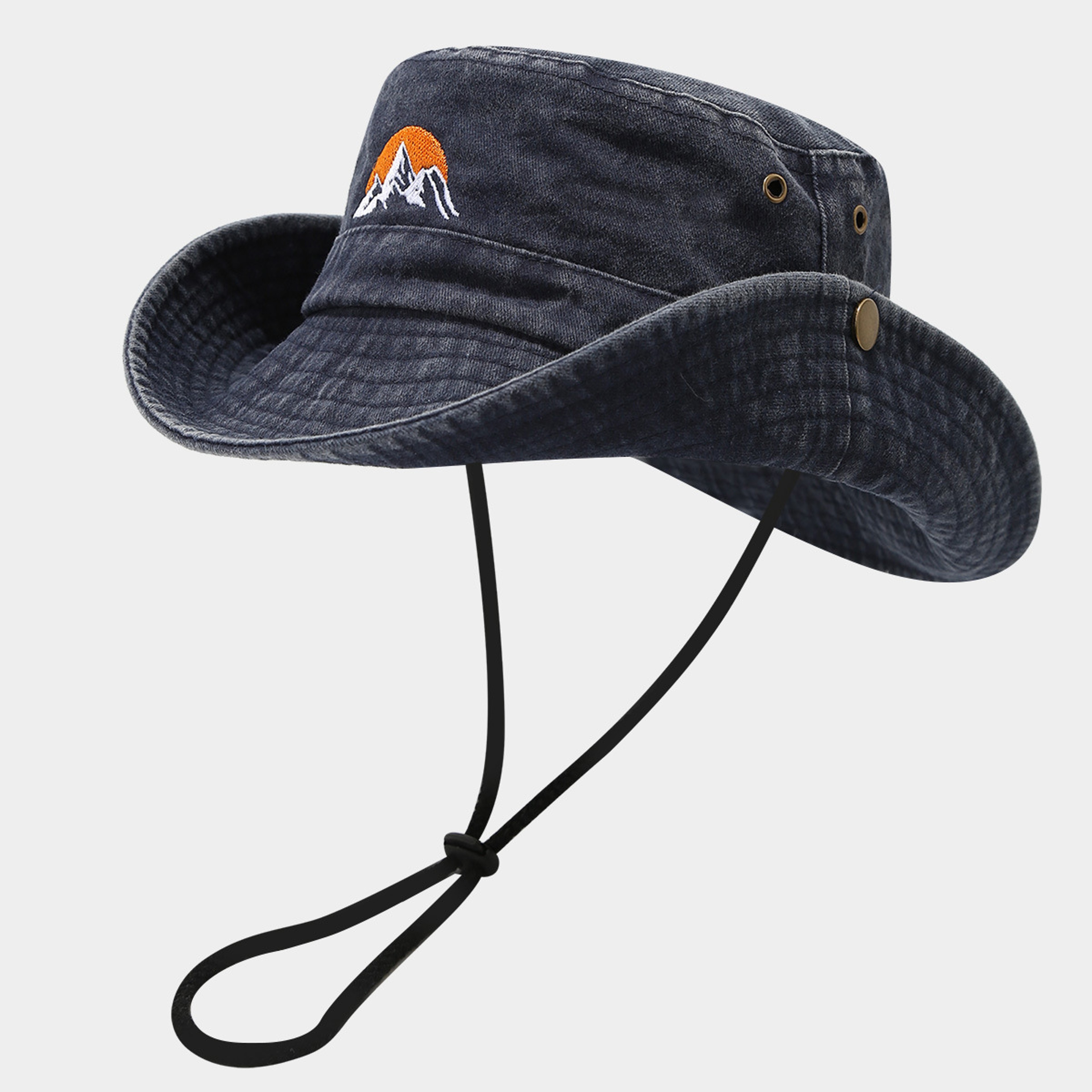 Washed Cotton Embroidery Bucket Hat For Men Women Outdoor Hiking Fishing Cap 7
