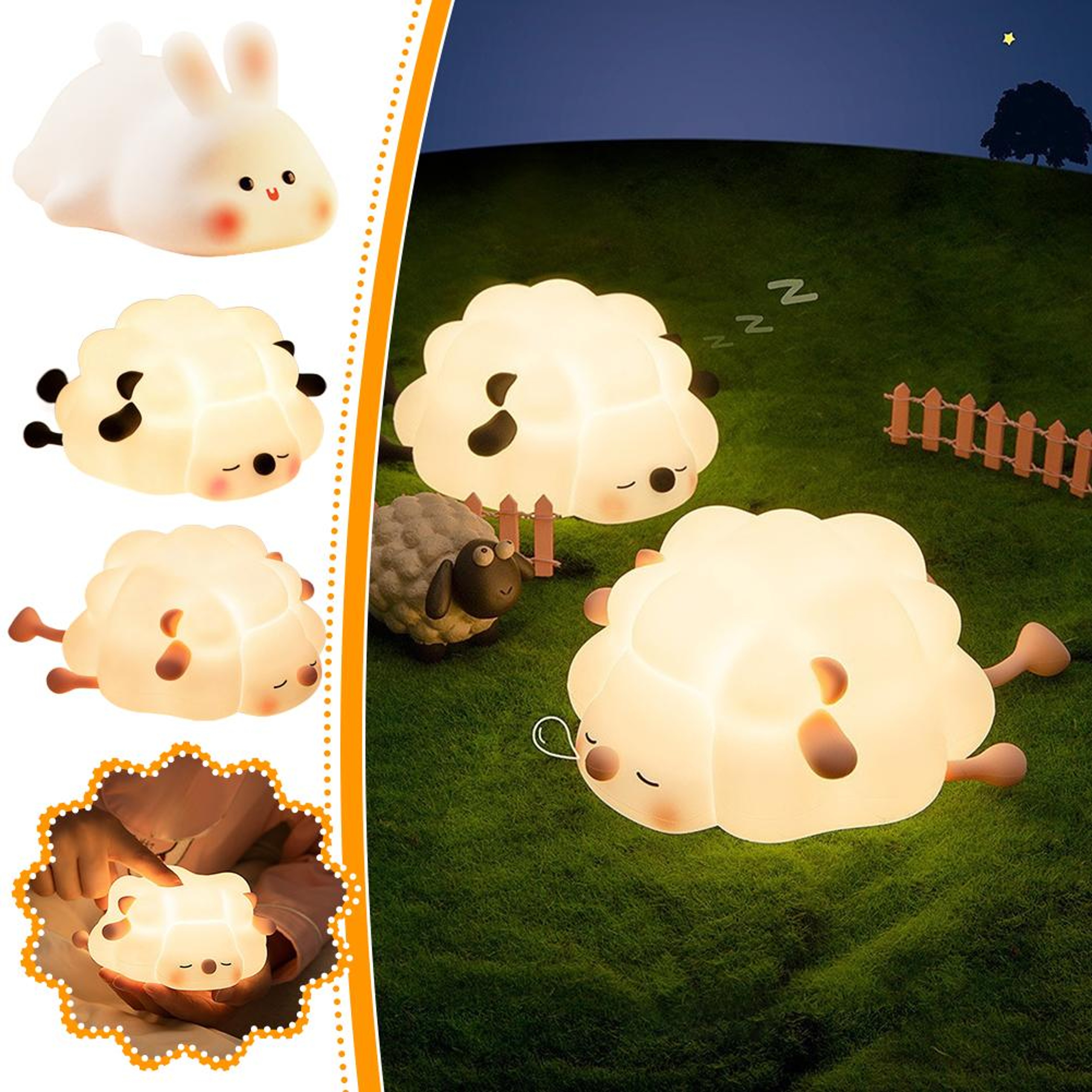 Cute Rabbit Silicone LED Night Light Rechargeable Tap Control Bedroom Lamp – view 3