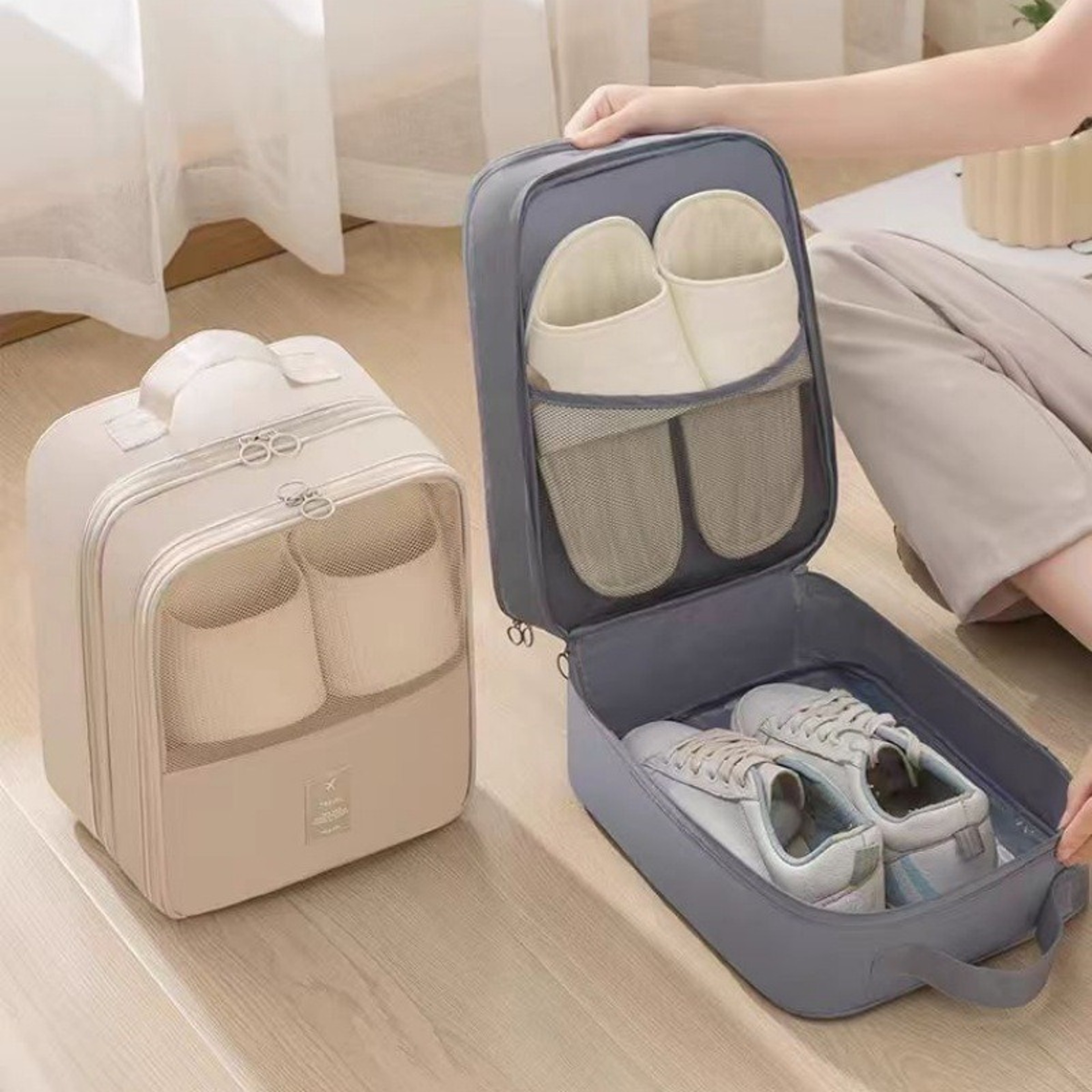 Waterproof Travel Shoe Bag With Luggage Strap And Mesh Window 1